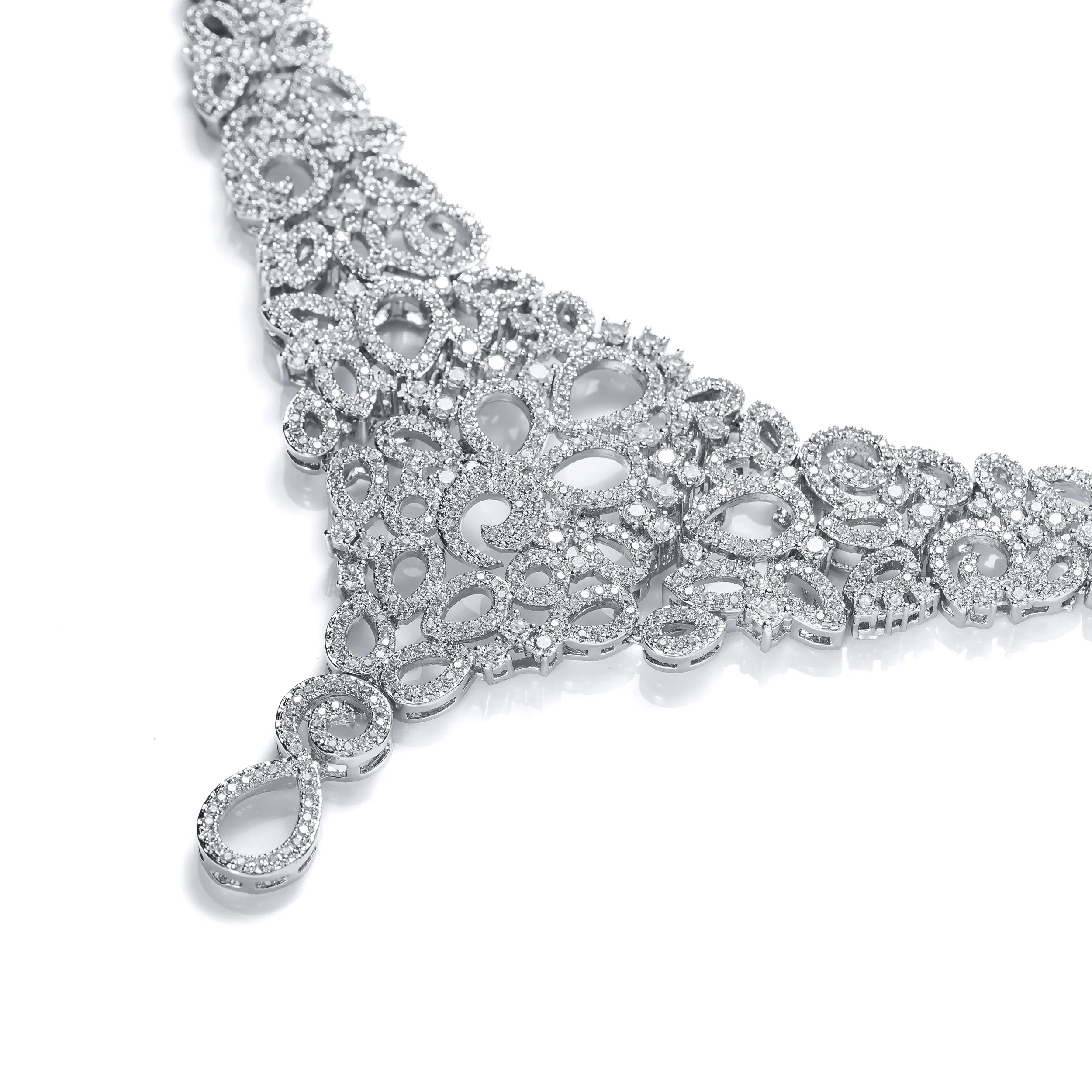 Art Deco Swirl Leaf Choker Collar Necklace with Teardrop CZ - Image 2