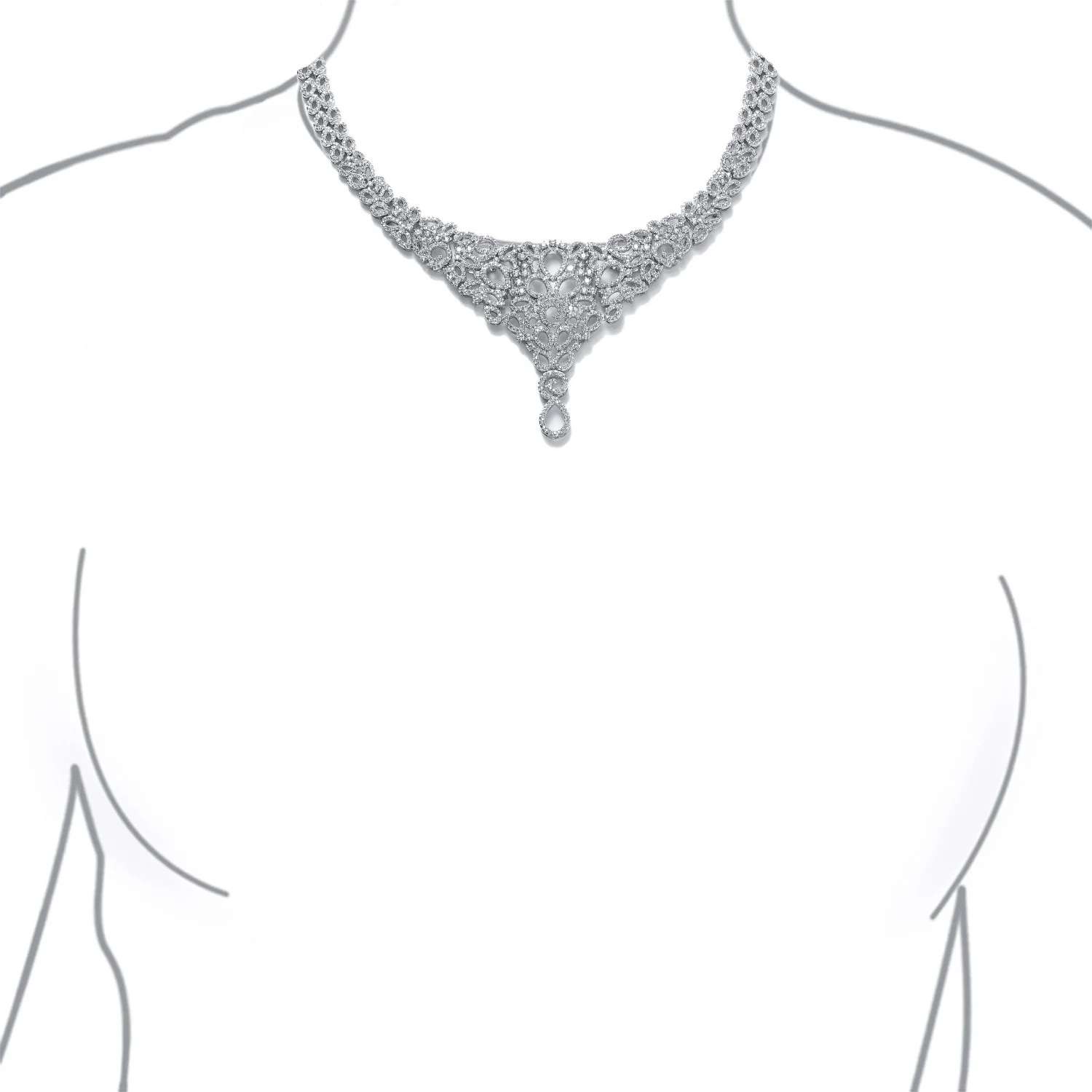 Art Deco Swirl Leaf Choker Collar Necklace with Teardrop CZ - Image 5