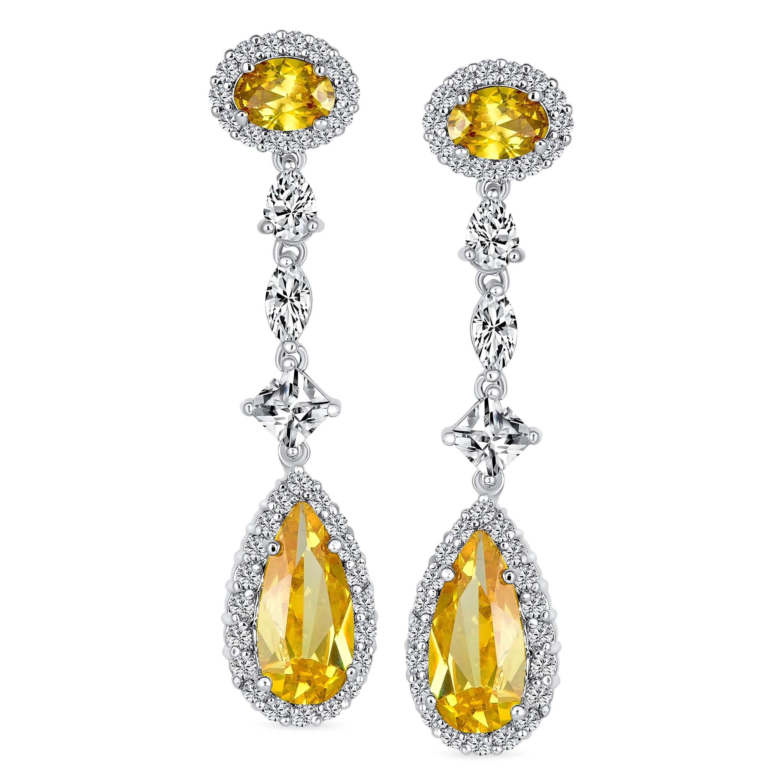 Art Deco Style Royal Green Cubic Zirconia Halo CZ Statement Teardrop Chandelier Earrings Silver Plated - Image 10