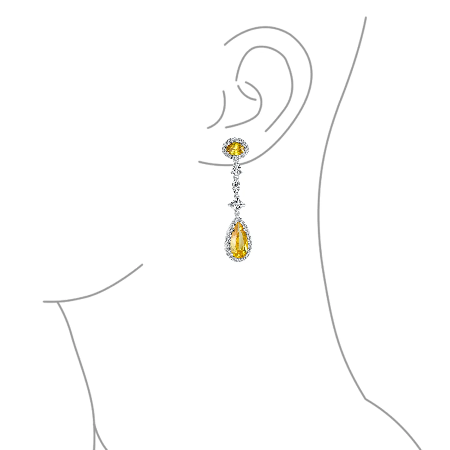 Art Deco Style Royal Green Cubic Zirconia Halo CZ Statement Teardrop Chandelier Earrings Silver Plated - Image 15
