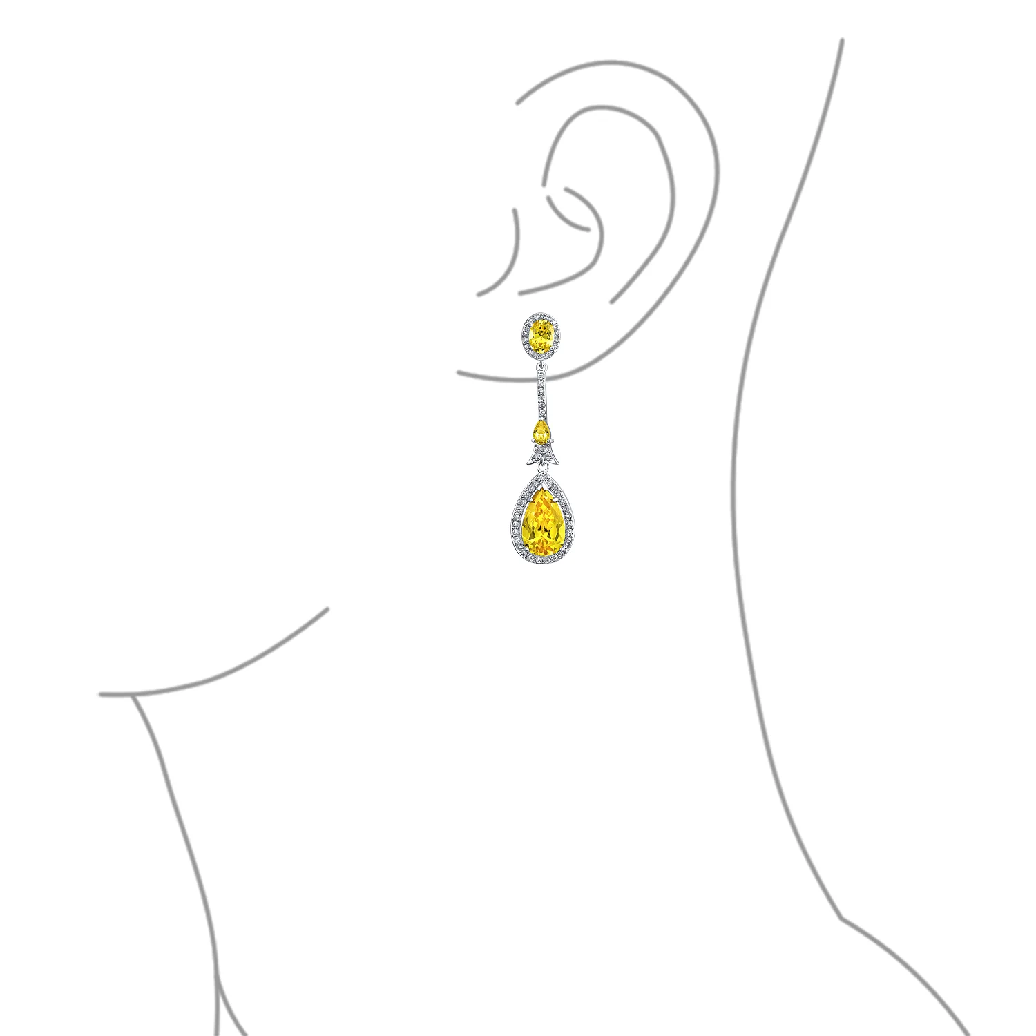 Art Deco Style Dangle Halo Blue Sapphire CZ Cubic Zirconia Teardrop Statement Chandelier Earrings - Image 14
