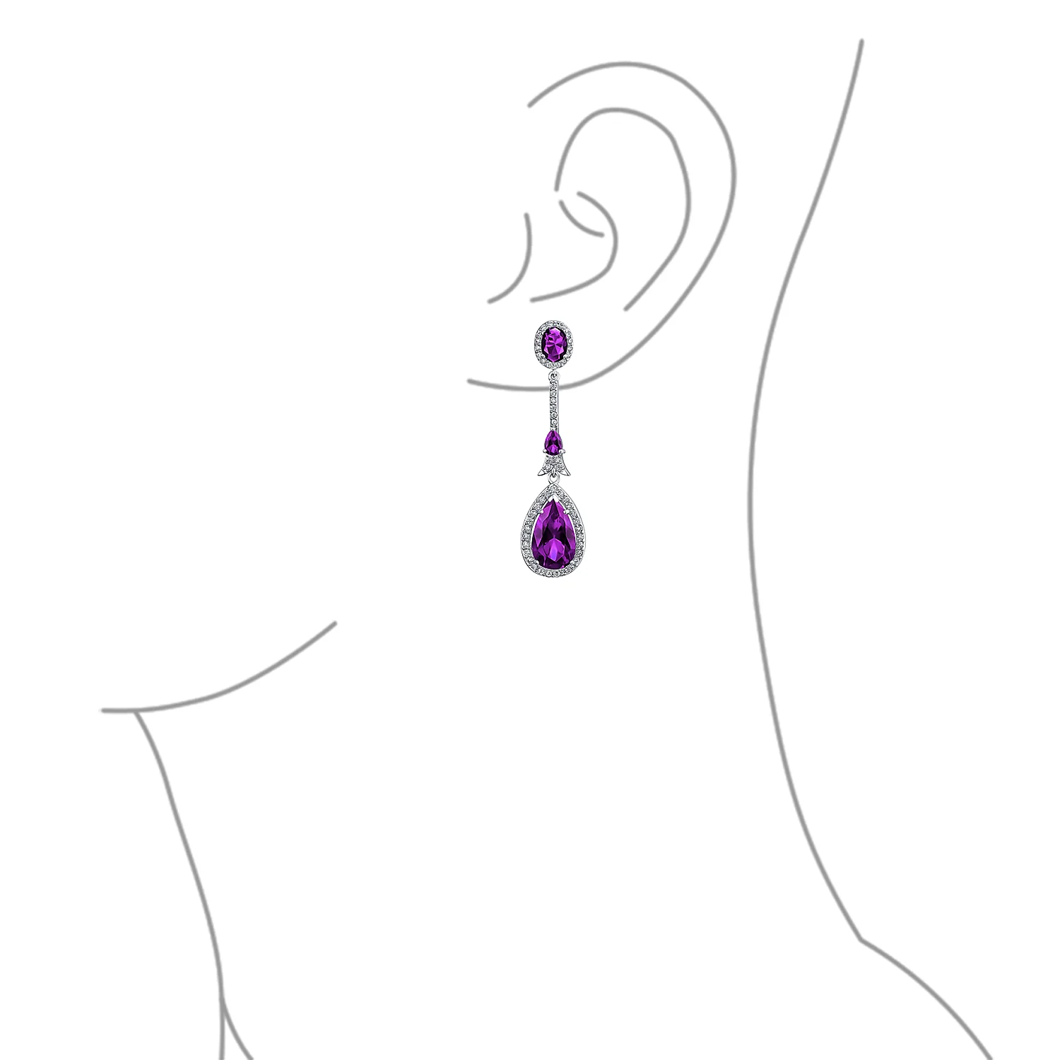 Art Deco Style Dangle Halo Blue Sapphire CZ Cubic Zirconia Teardrop Statement Chandelier Earrings - Image 15