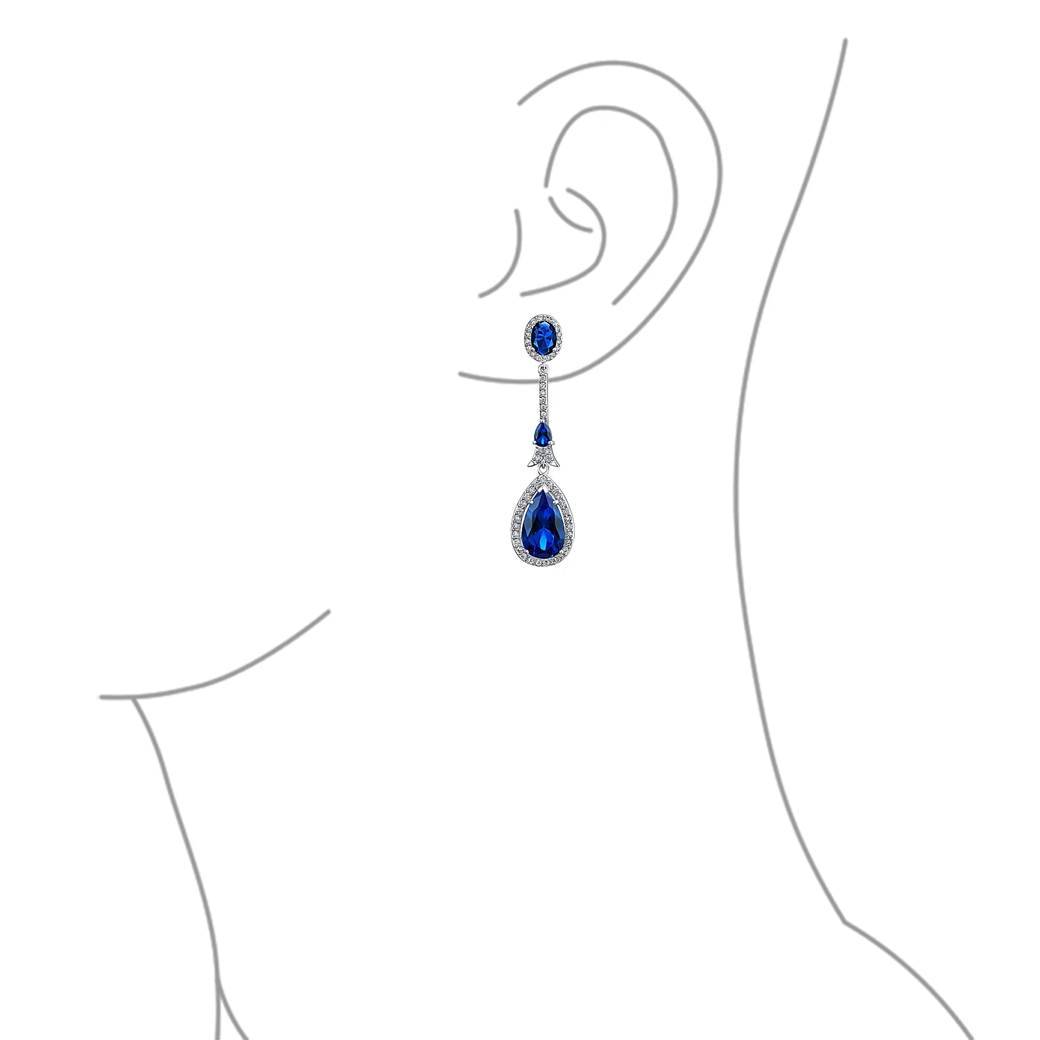 Art Deco Style Dangle Halo Blue Sapphire CZ Cubic Zirconia Teardrop Statement Chandelier Earrings - Image 16