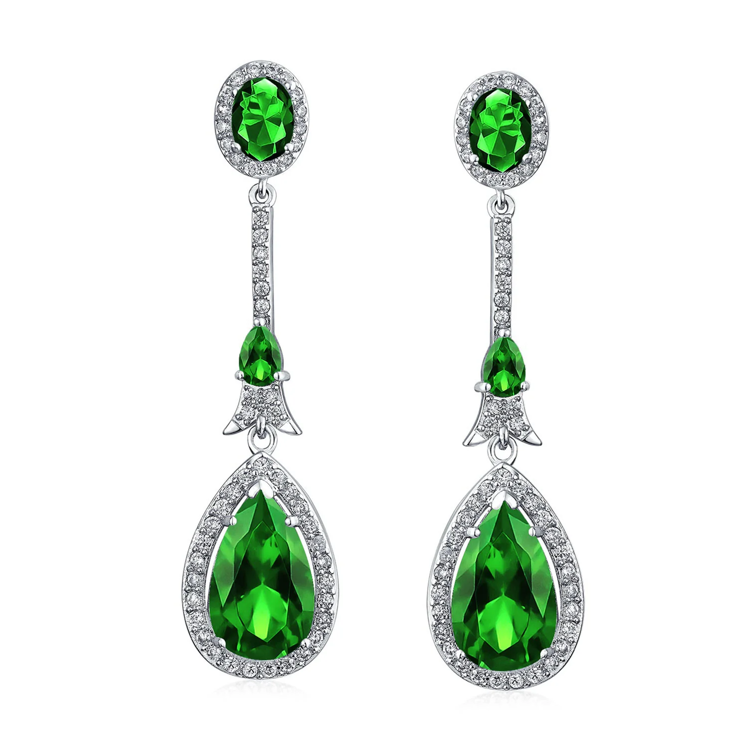 Art Deco Style Dangle Halo Blue Sapphire CZ Cubic Zirconia Teardrop Statement Chandelier Earrings - Image 17
