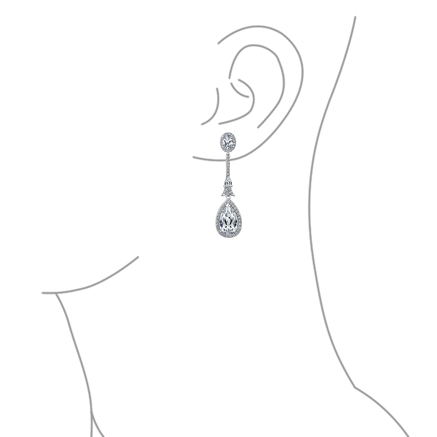 Art Deco Style Dangle Halo Blue Sapphire CZ Cubic Zirconia Teardrop Statement Chandelier Earrings - Image 7