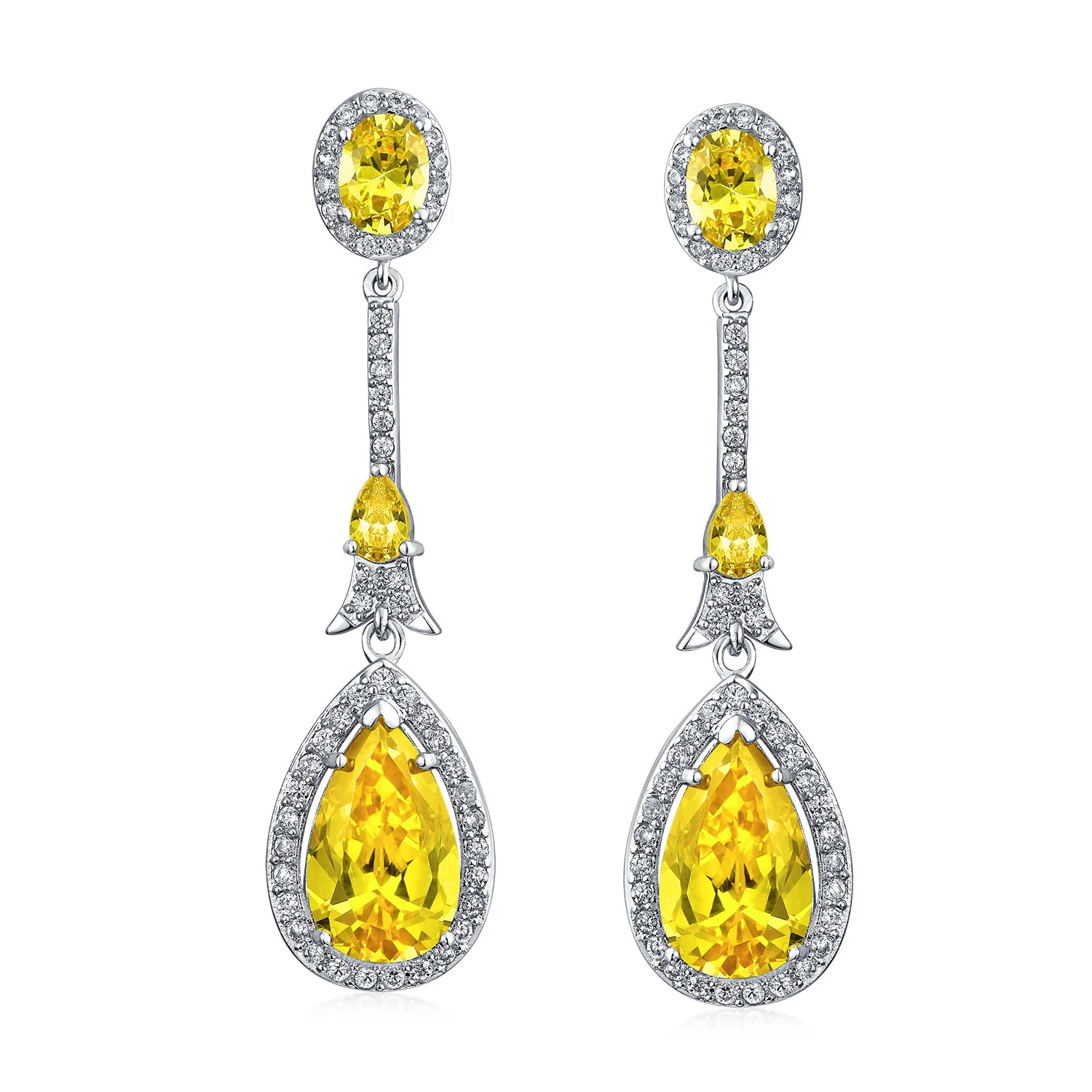 Art Deco Style Dangle Halo Blue Sapphire CZ Cubic Zirconia Teardrop Statement Chandelier Earrings - Image 8