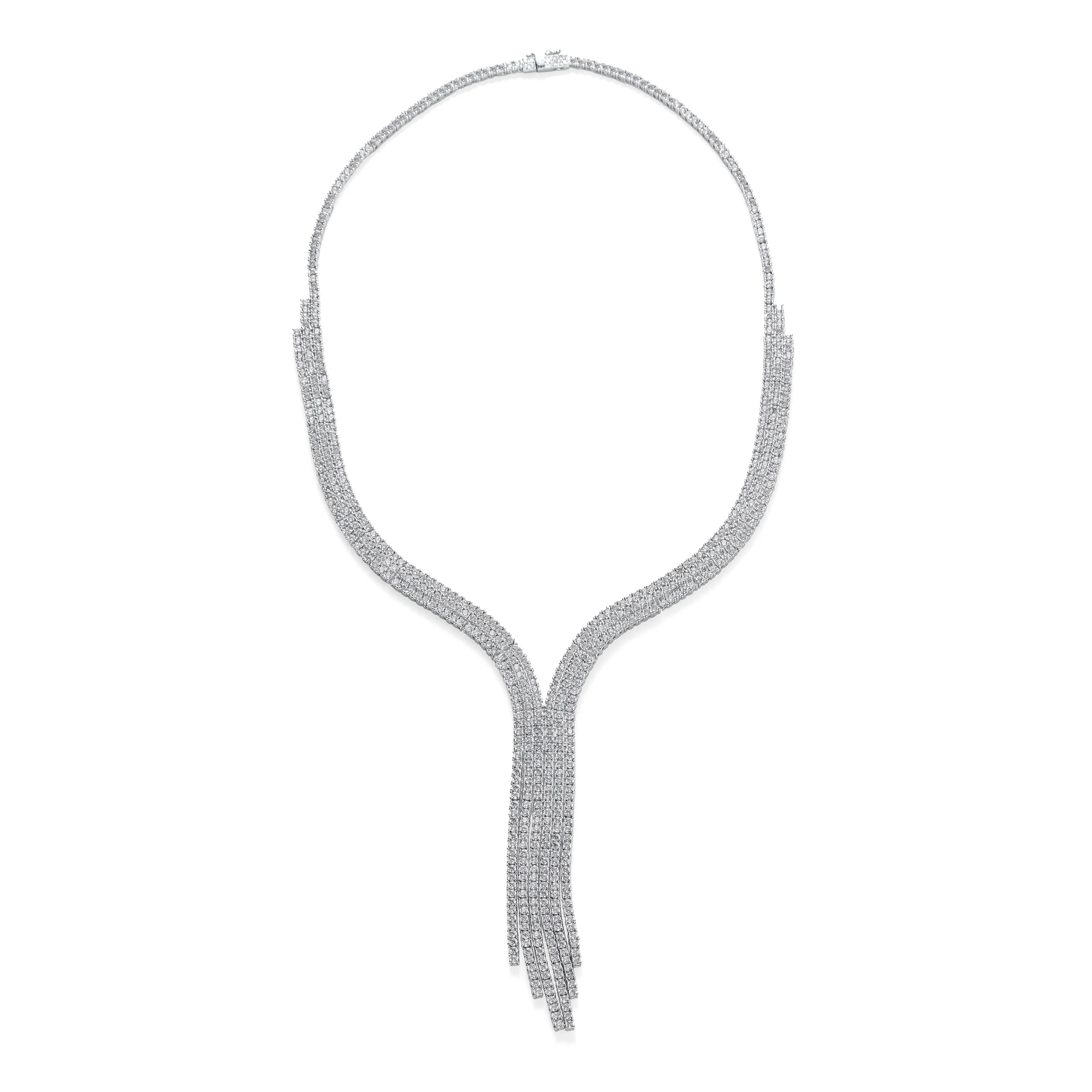 Art Deco Y Fringe Tassel Collar Necklace with Cubic Zirconia