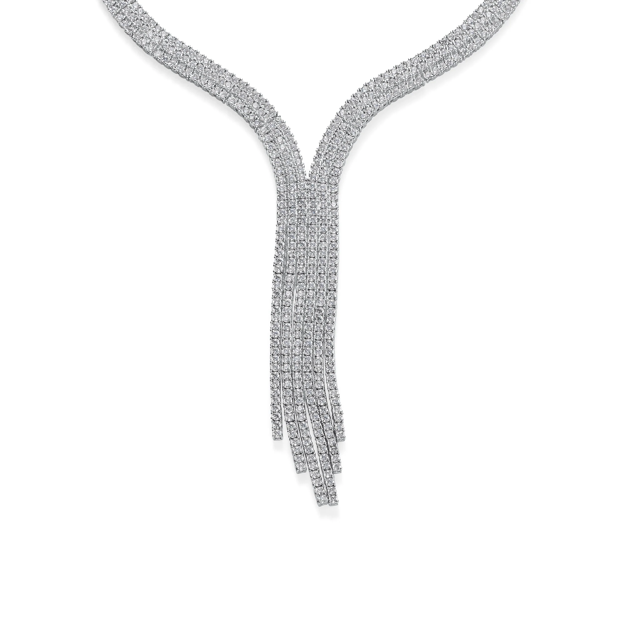 Art Deco Y Fringe Tassel Collar Necklace with Cubic Zirconia - Image 2
