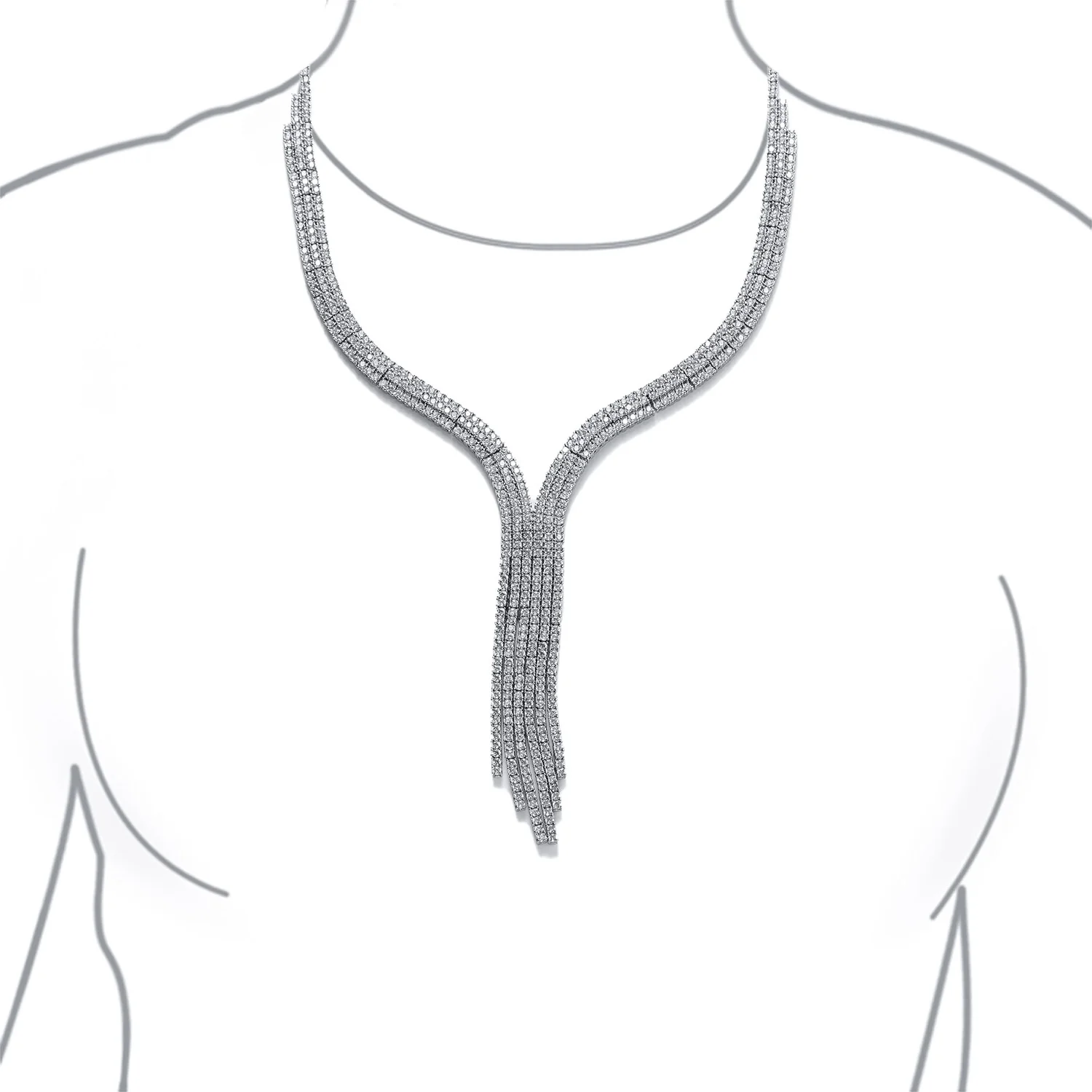 Art Deco Y Fringe Tassel Collar Necklace with Cubic Zirconia - Image 5