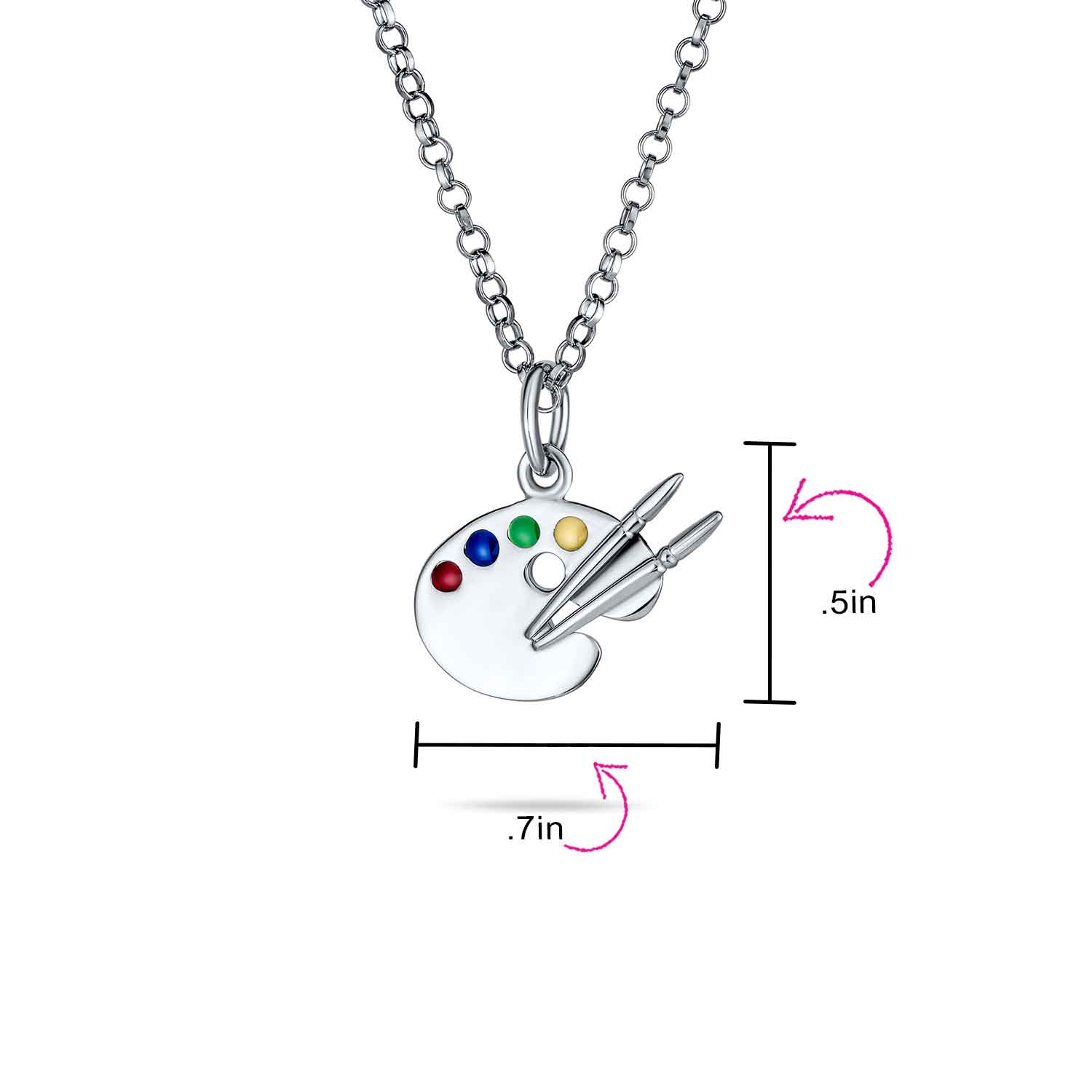 Art Palette Paint Brush Pendant Necklace Sterling Silver - Image 4