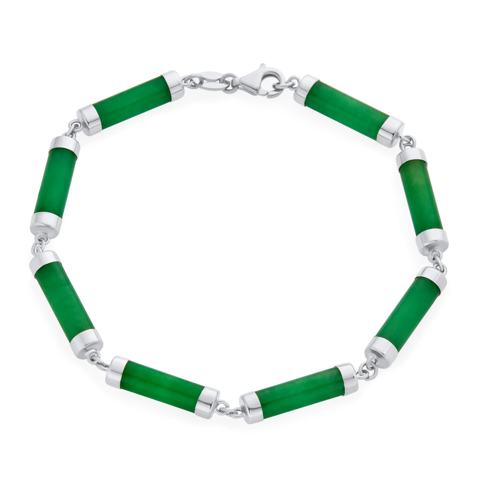Asian Style Green Jade Strand Tube Bar Link Anklet Bracelet Sterling Silver