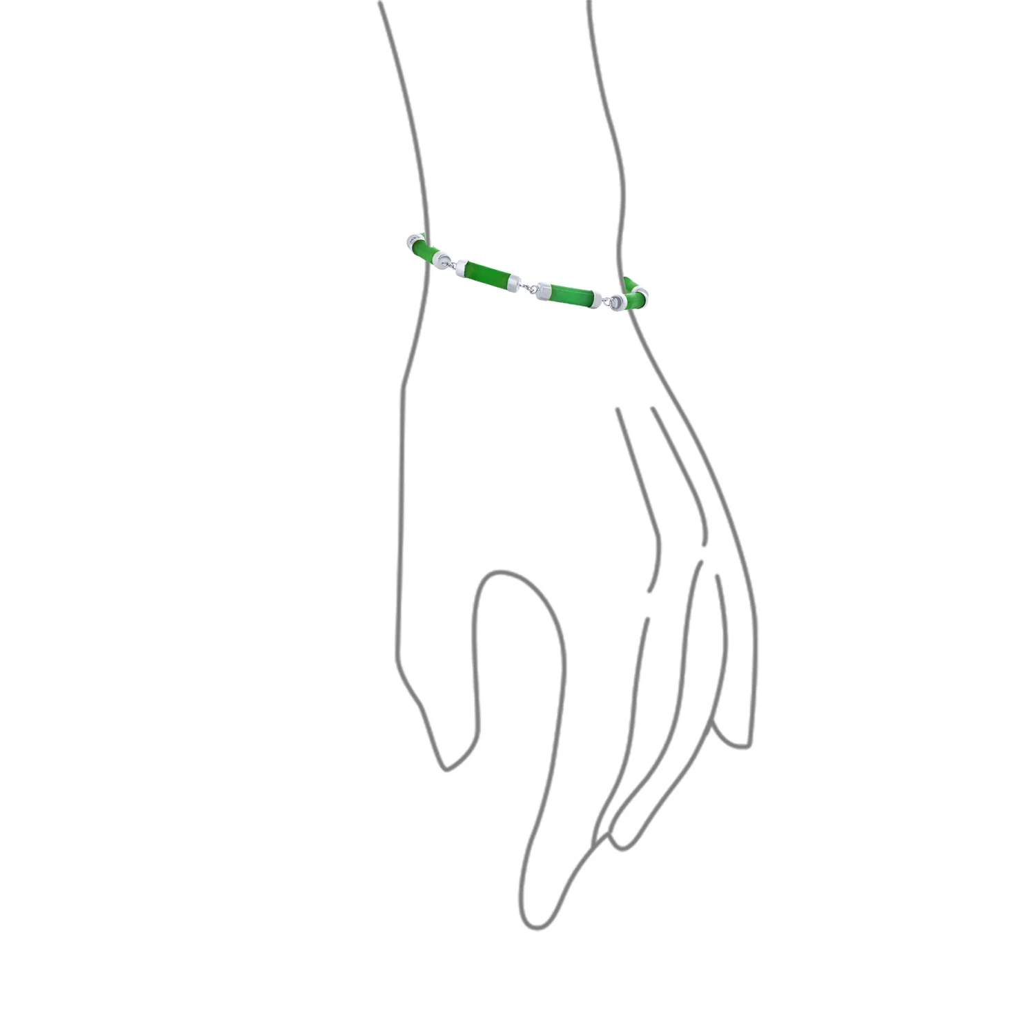 Asian Style Green Jade Strand Tube Bar Link Anklet Bracelet Sterling Silver - Image 3
