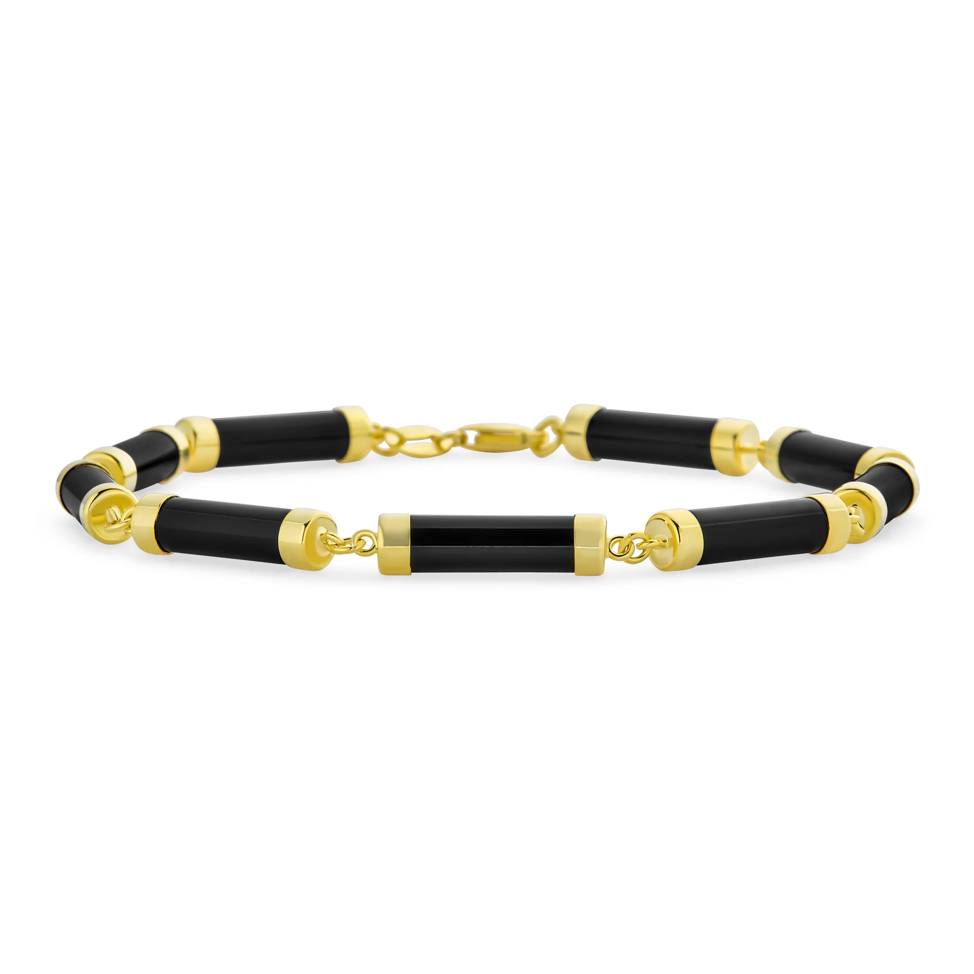 Fine Bar Link Green Natural Jade Bar Link Bracelet Gold Plated Sterling Silver - Image 3