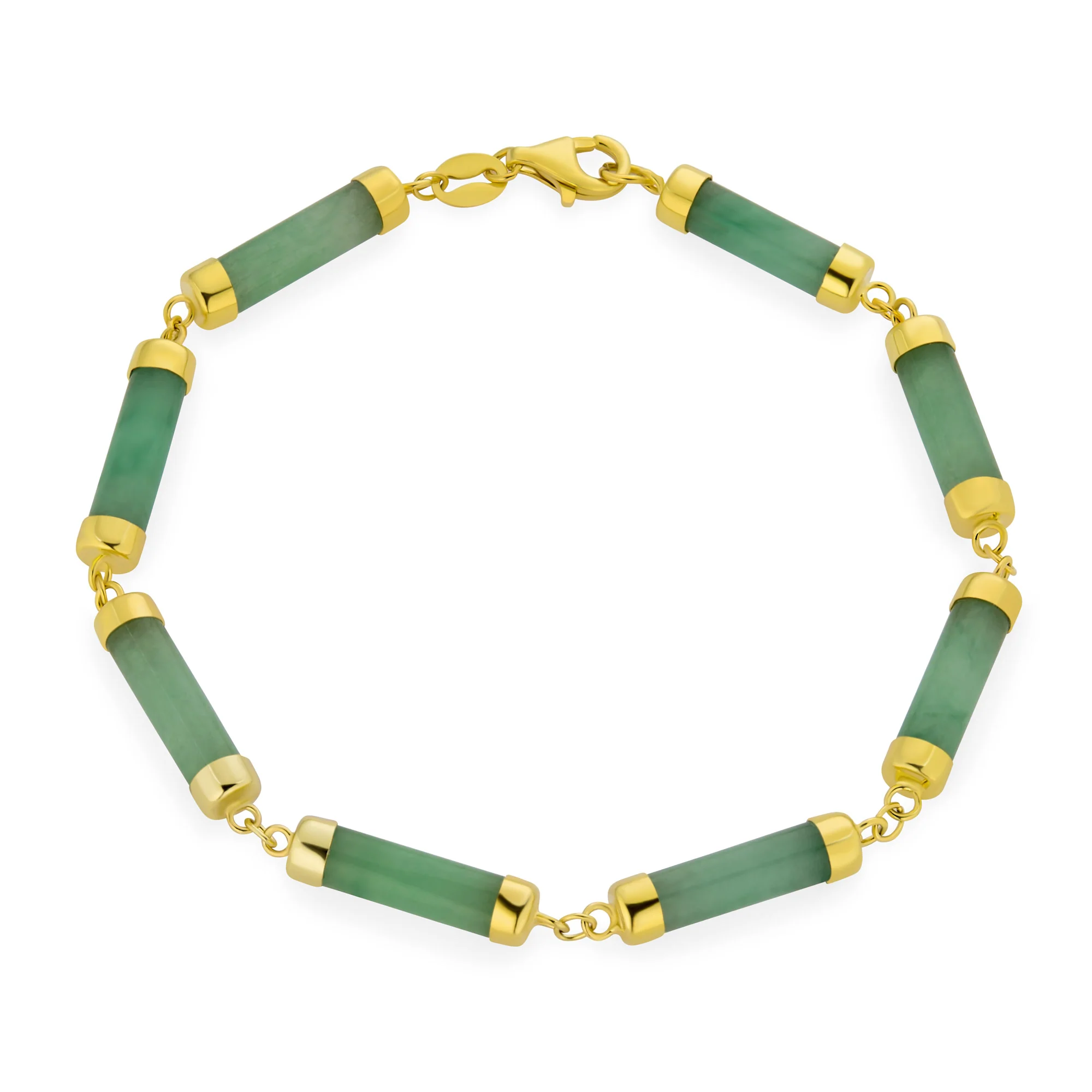 Fine Bar Link Green Natural Jade Bar Link Bracelet Gold Plated Sterling Silver - Image 6