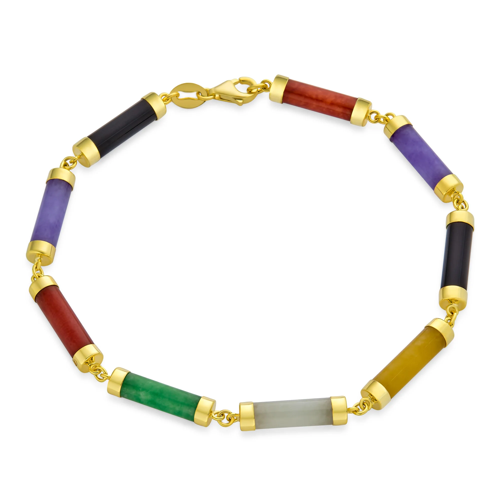 Fine Bar Link Green Natural Jade Bar Link Bracelet Gold Plated Sterling Silver - Image 7