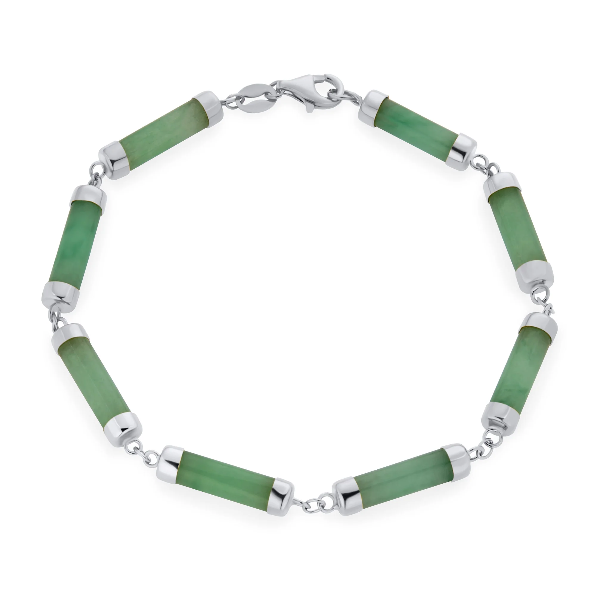 Fine Bar Link Green Natural Jade Bar Link Bracelet Gold Plated Sterling Silver - Image 9