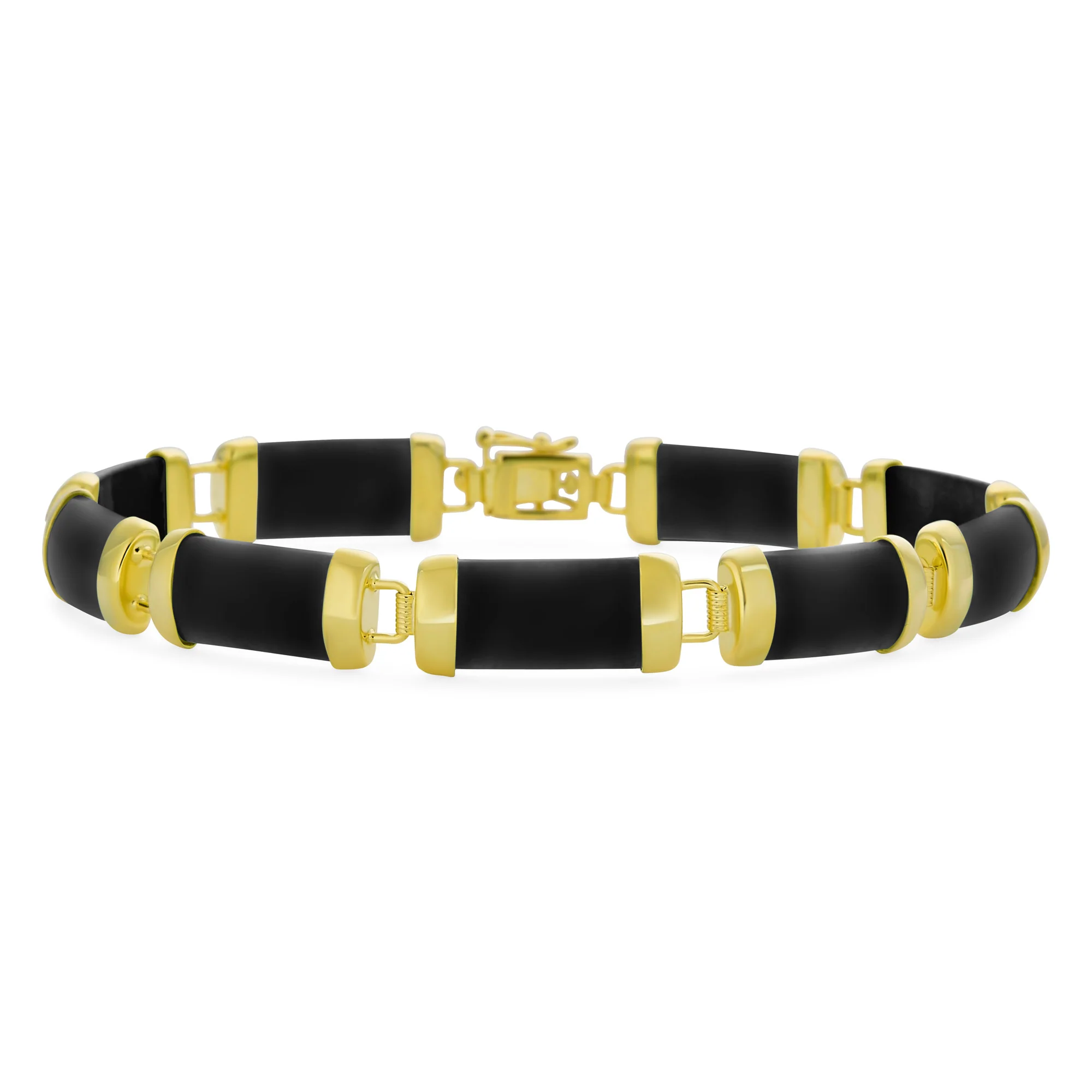 Natural Black Onyx Contoured Bar Link Bracelet .925 Sterling Silver 7.5 Inch - Image 3
