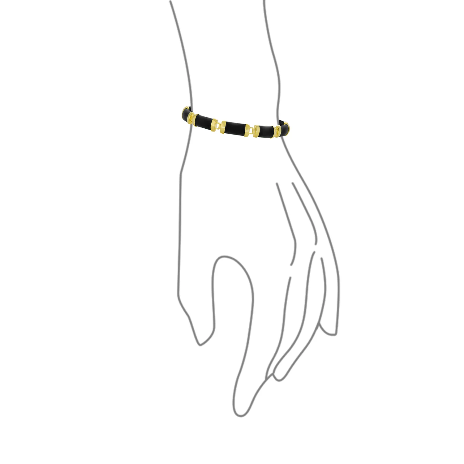 Natural Black Onyx Contoured Bar Link Bracelet .925 Sterling Silver 7.5 Inch - Image 9