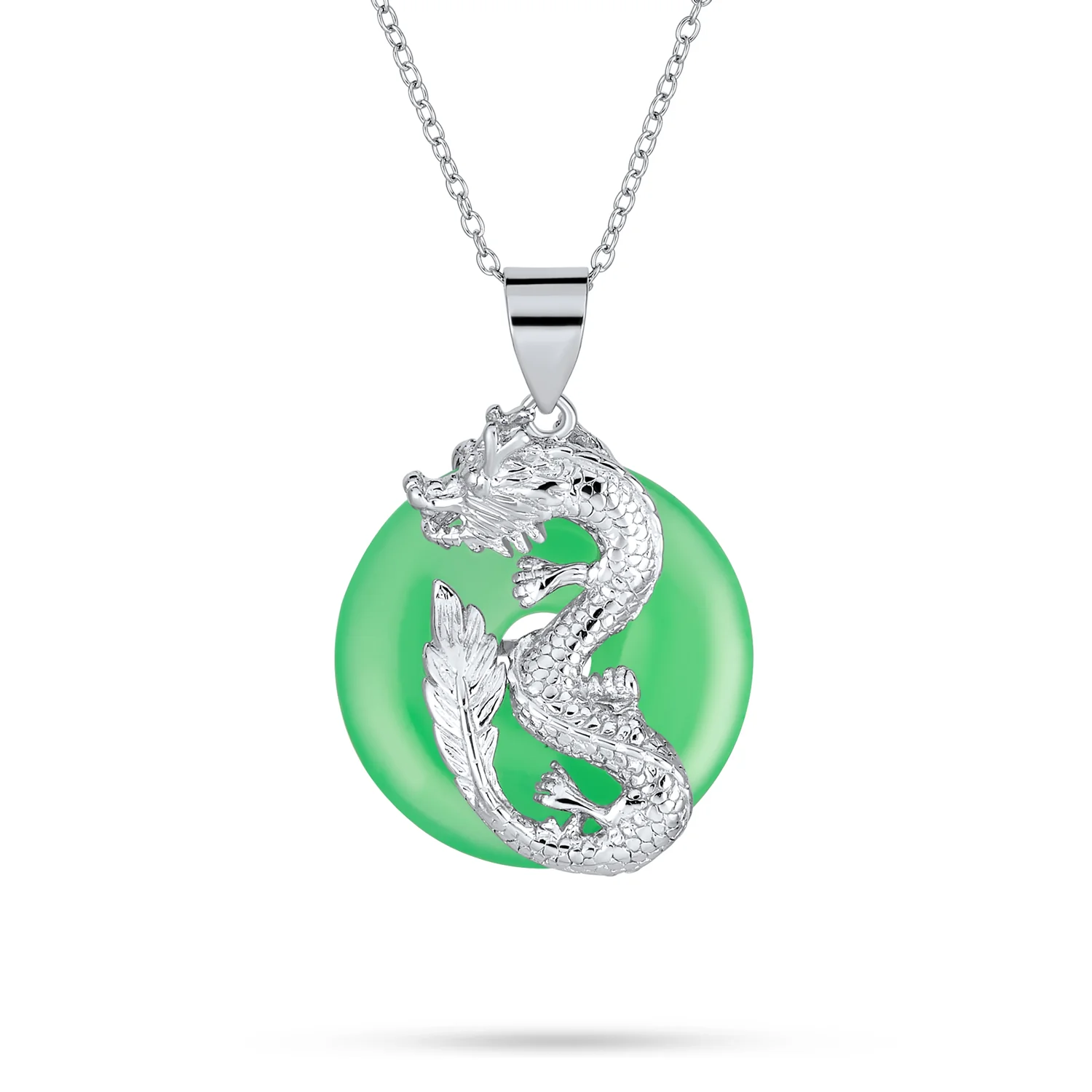 Asian Style Green Jade Dragon Pendant Necklace 18 Inch
