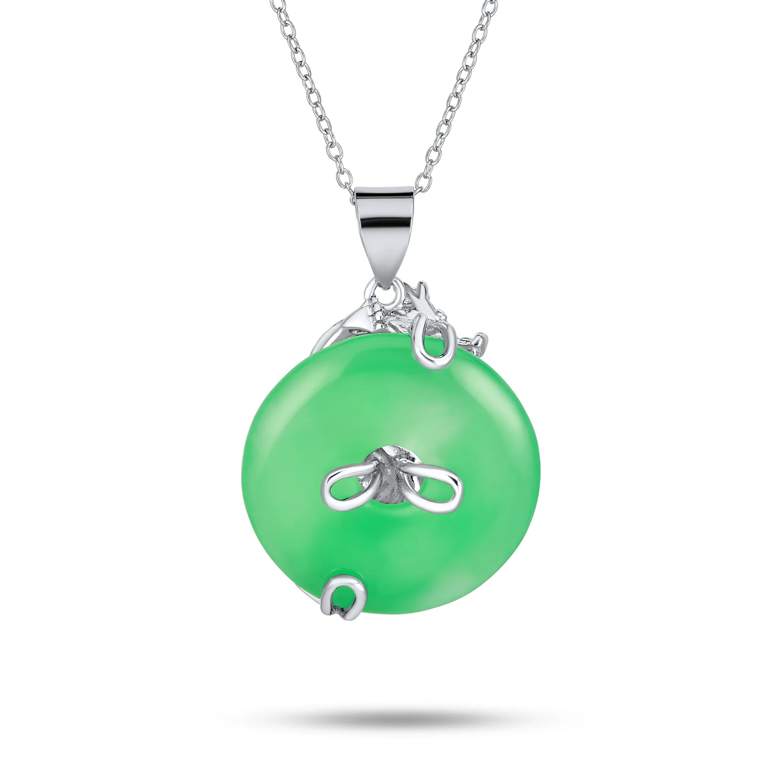 Asian Style Green Jade Dragon Pendant Necklace 18 Inch - Image 2