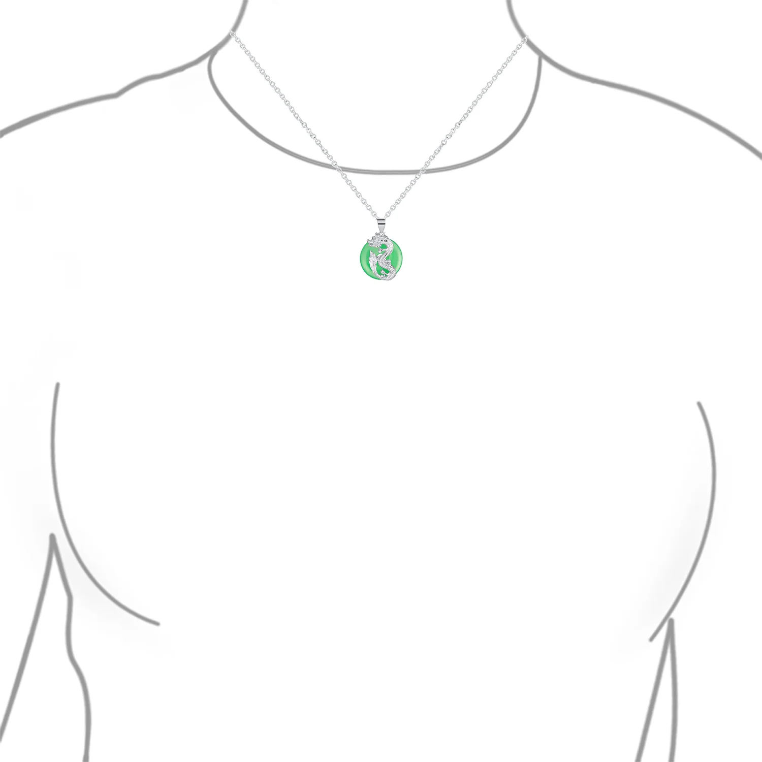 Asian Style Green Jade Dragon Pendant Necklace 18 Inch - Image 3