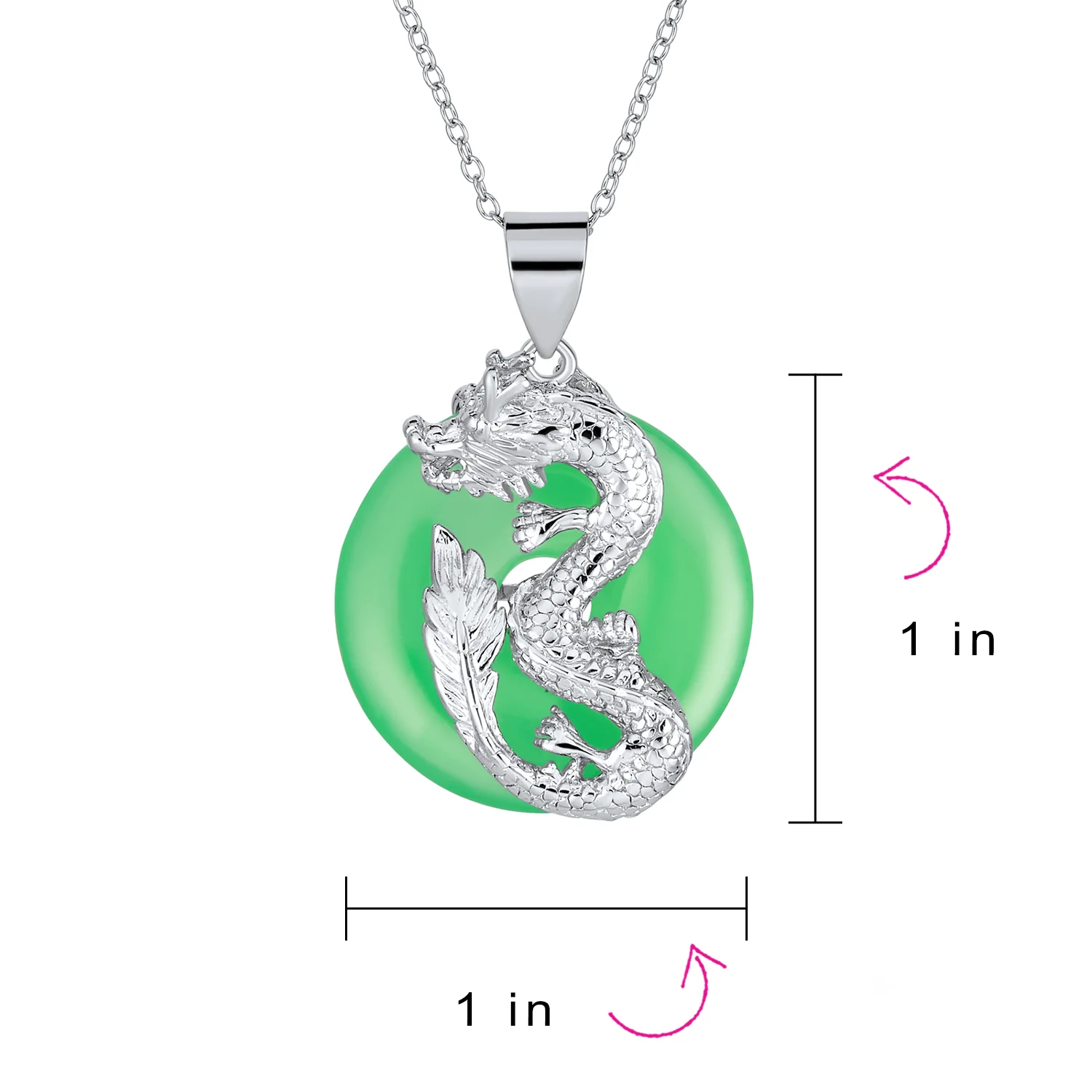 Asian Style Green Jade Dragon Pendant Necklace 18 Inch - Image 4