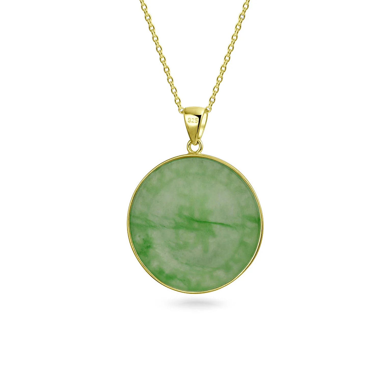 Asian Green Jade Agate Pendant Necklace 14K Gold Plated - Image 4