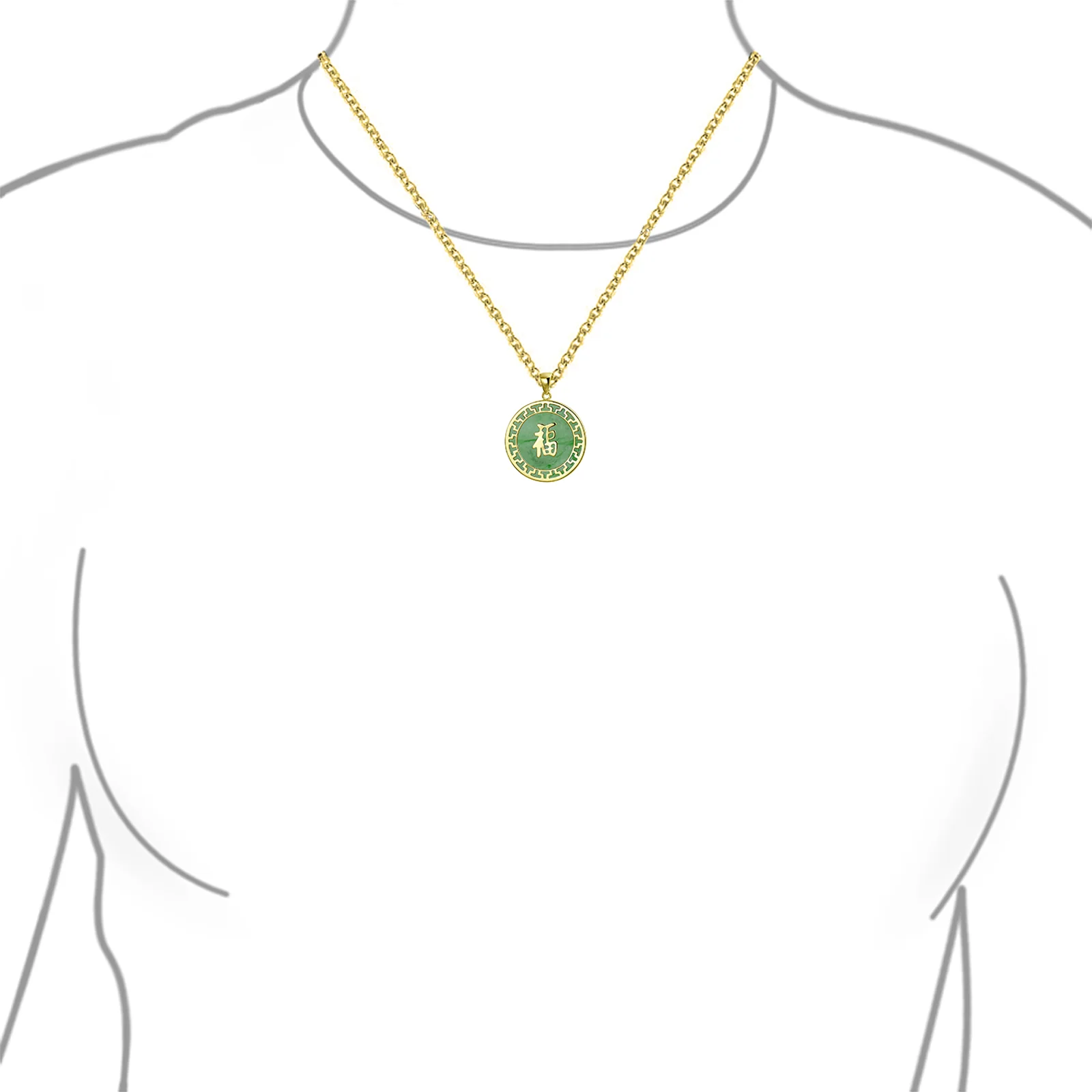 Asian Green Jade Agate Pendant Necklace 14K Gold Plated - Image 6