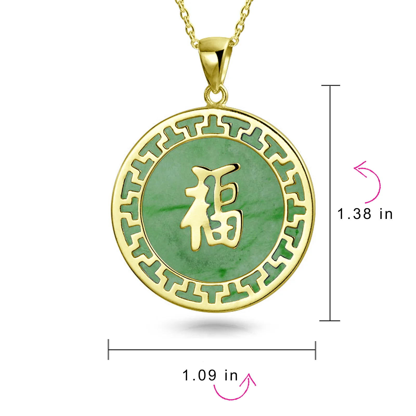 Asian Green Jade Agate Pendant Necklace 14K Gold Plated - Image 7