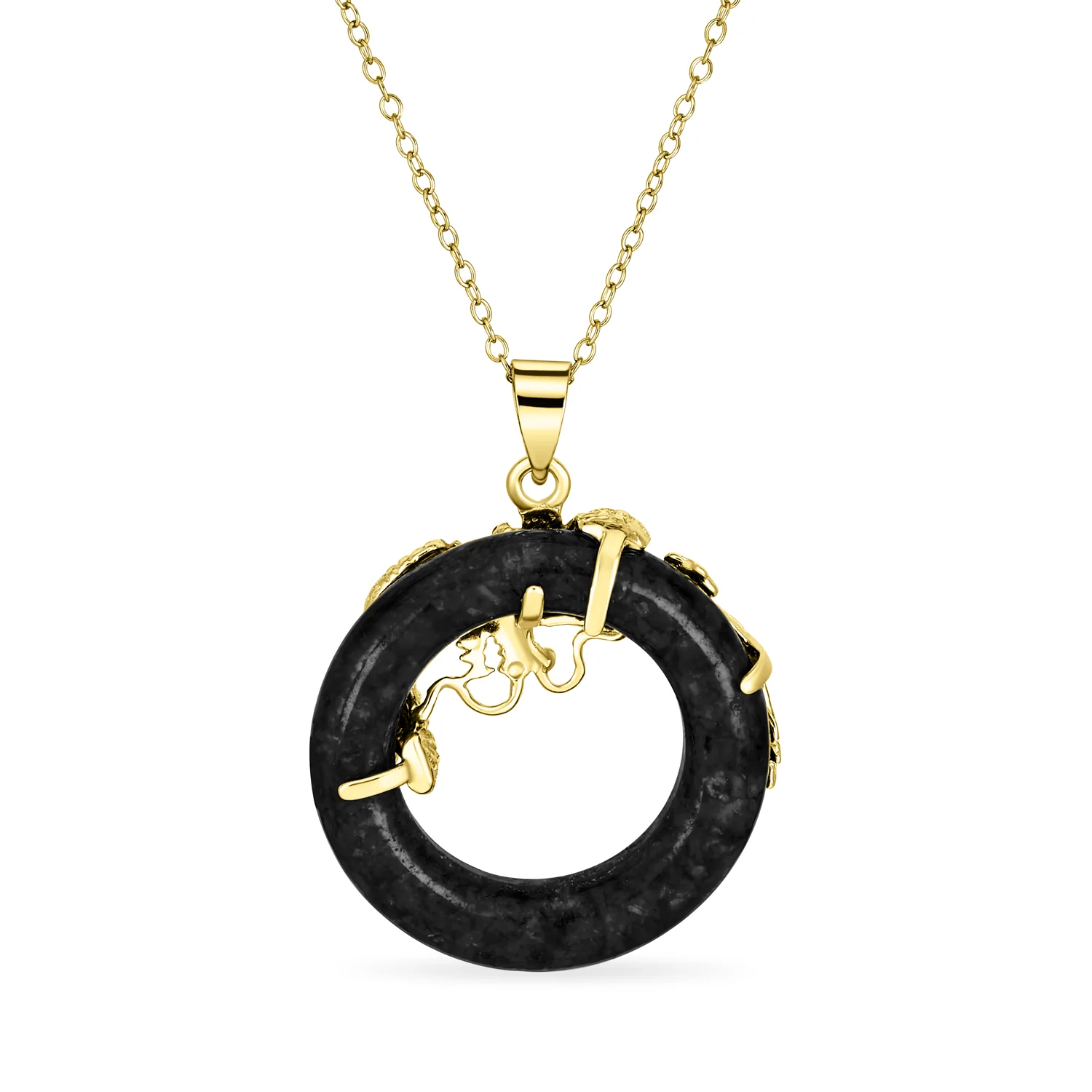 Asian Style Open Round Circle Disc Dragon Pendant Necklace - Image 4