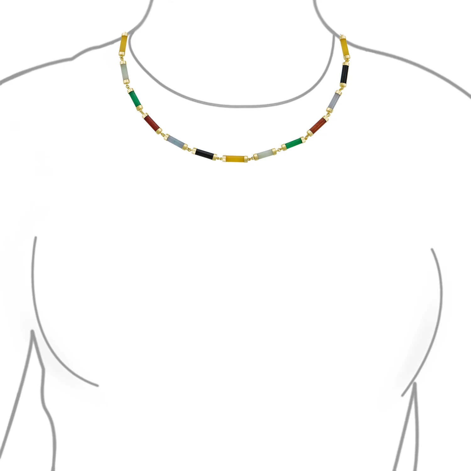 Asian Jade Onyx Pendant Necklace 14K Gold Plated 16-18 Inch - Image 6