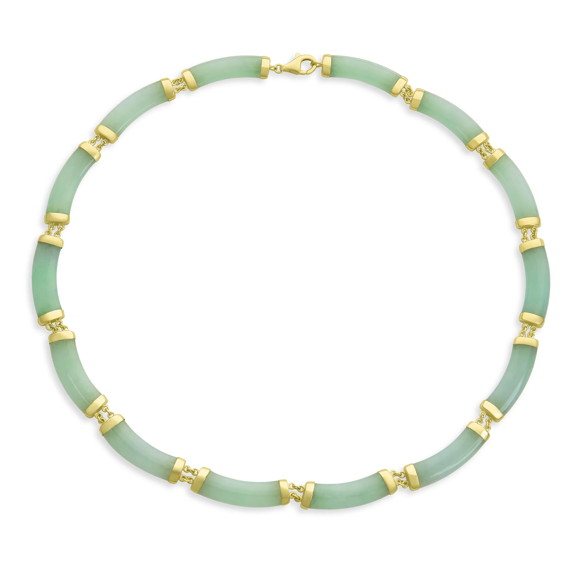 Natural Light Green Jade Contoured Bar Link Collar Necklace 14K Gold Plated .925 Sterling Silver