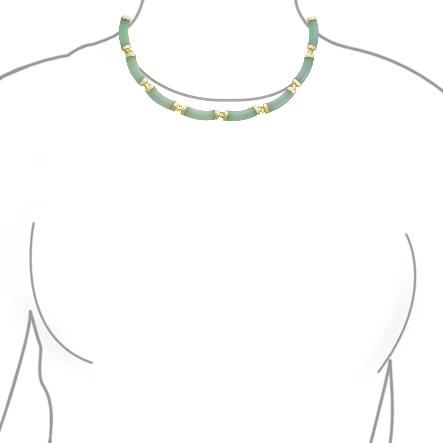 Natural Light Green Jade Contoured Bar Link Collar Necklace 14K Gold Plated .925 Sterling Silver - Image 5