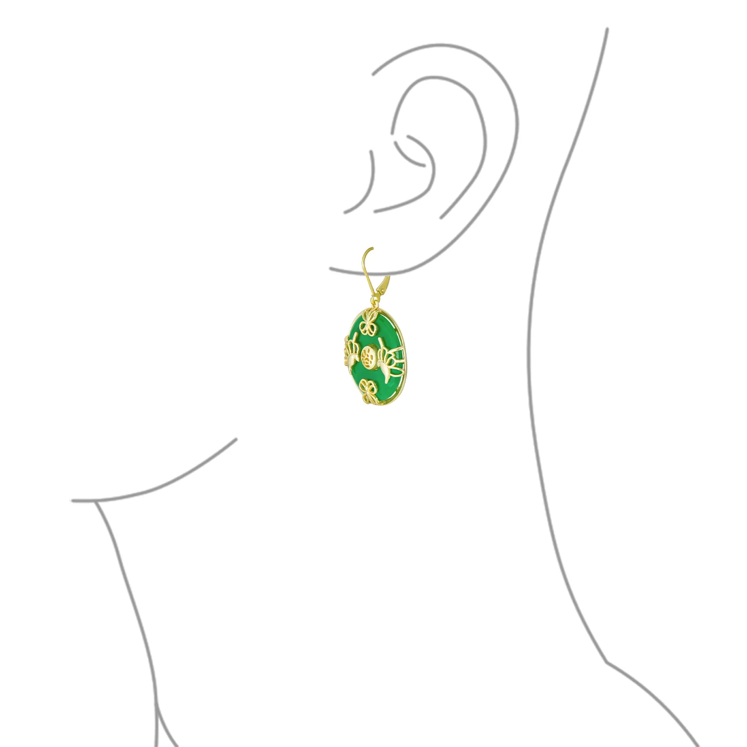 Asian Dangle Gemstone Earrings Green Jade Butterfly 14K Gold - Image 5