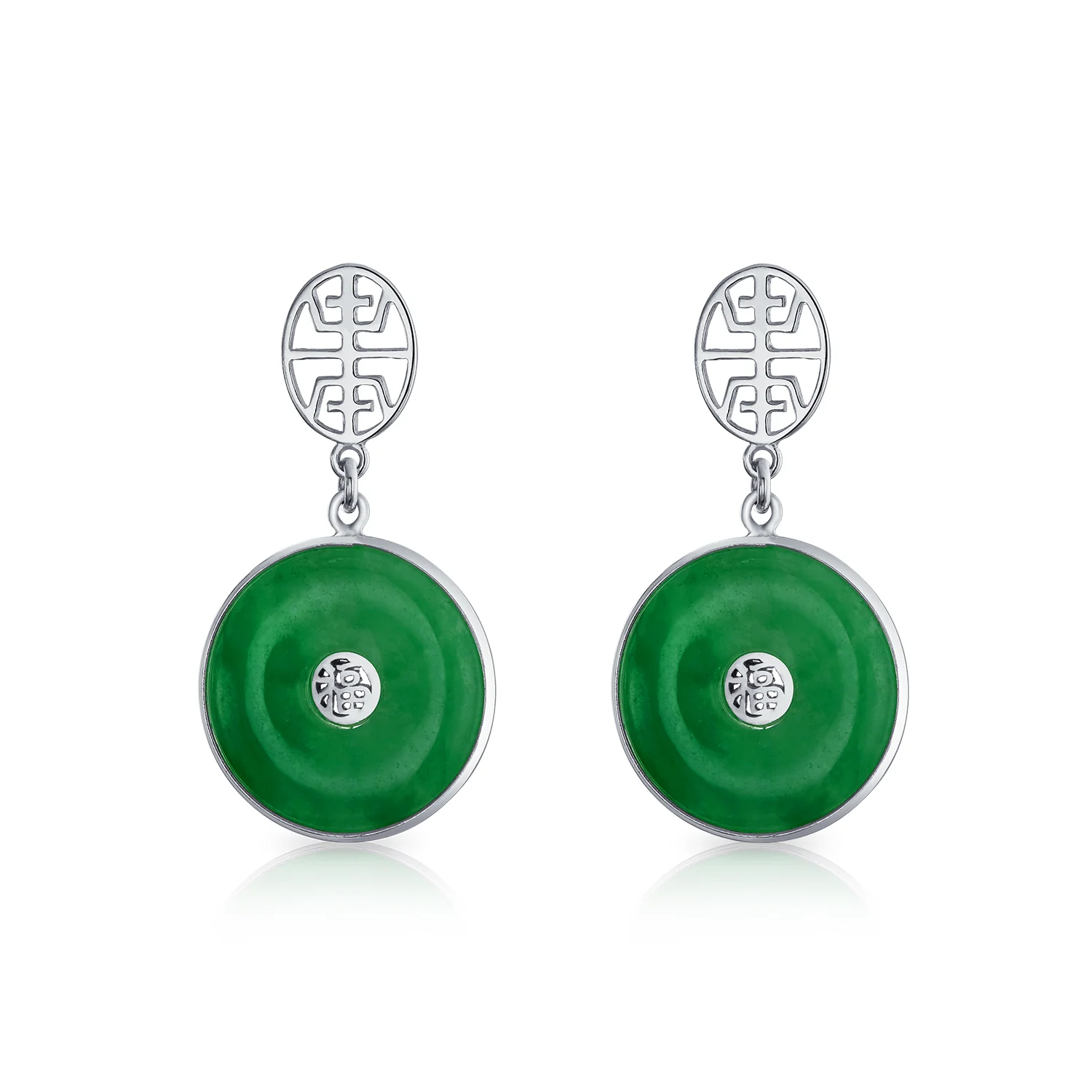 Asian Green Jade Dangle Gemstone Earrings 14K Gold Plated - Image 3