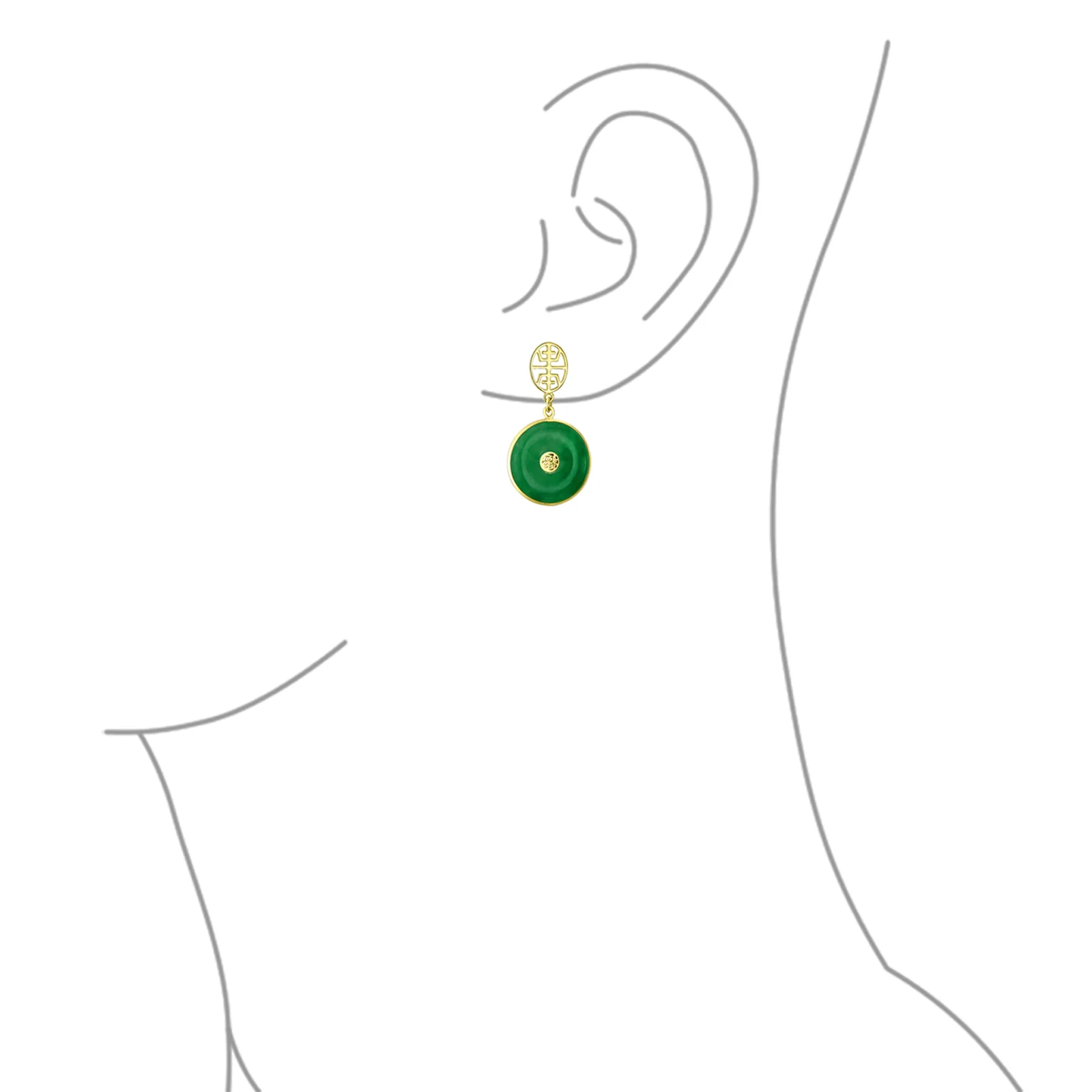 Asian Green Jade Dangle Gemstone Earrings 14K Gold Plated - Image 5