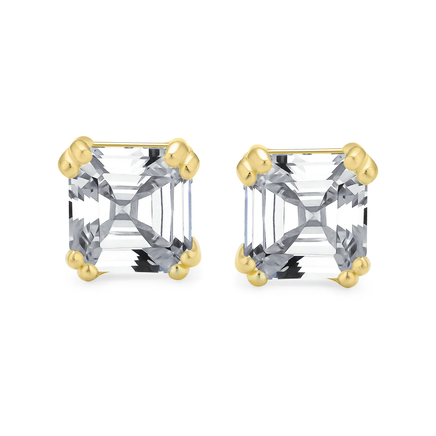 Asscher Cut CZ Stud Earrings in Gold Sterling Silver - Image 6