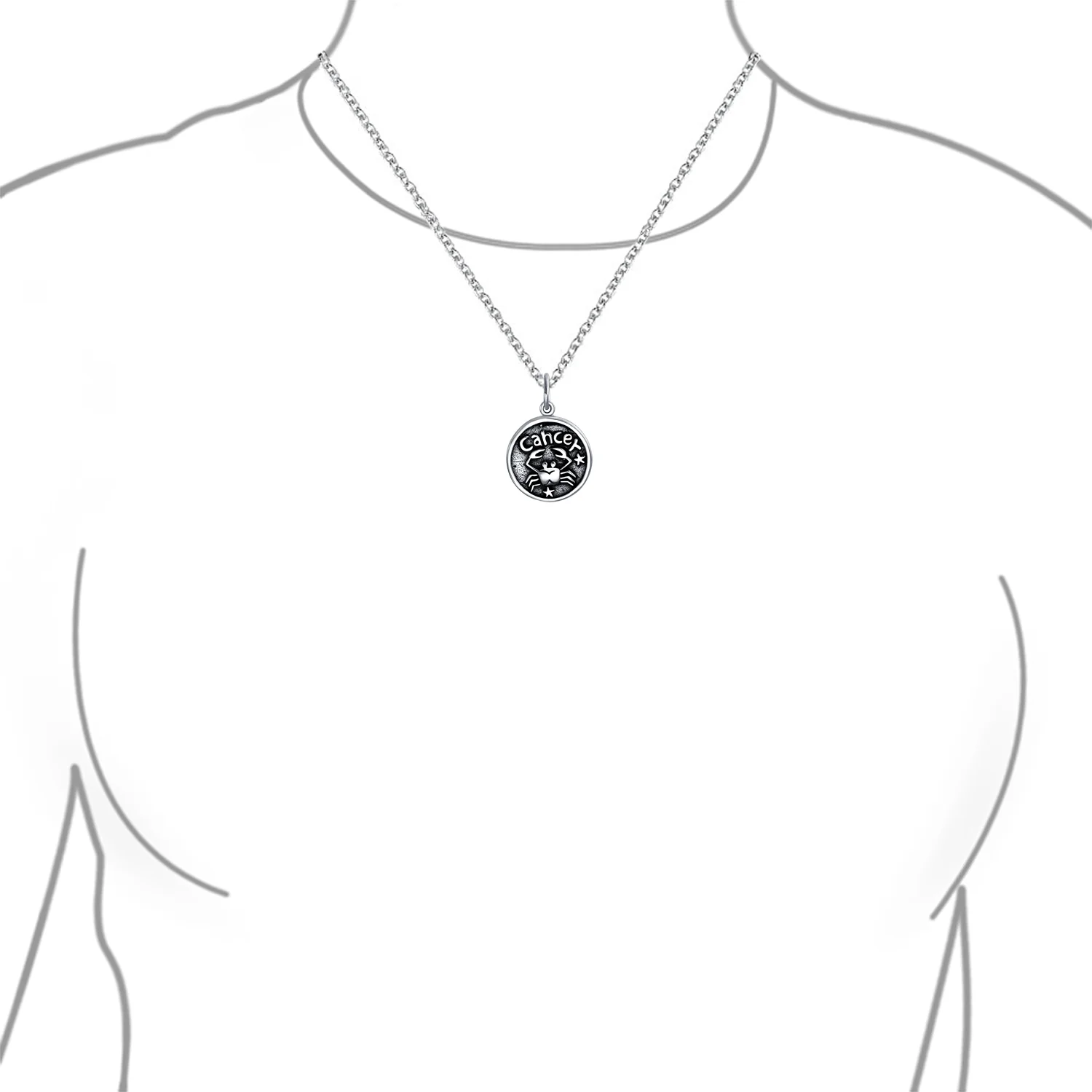 Aquarius Zodiac Round Medallion Pendant Necklace Antiqued .925 Sterling Silver - Image 20