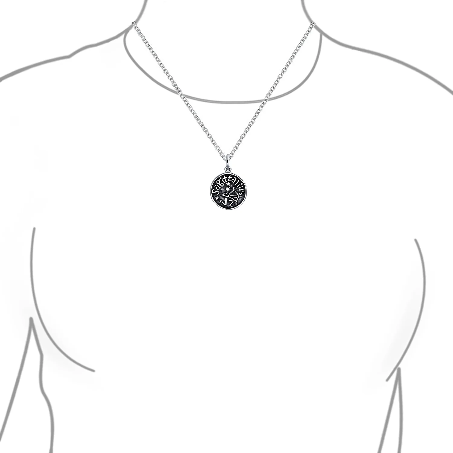 Aquarius Zodiac Round Medallion Pendant Necklace Antiqued .925 Sterling Silver - Image 22