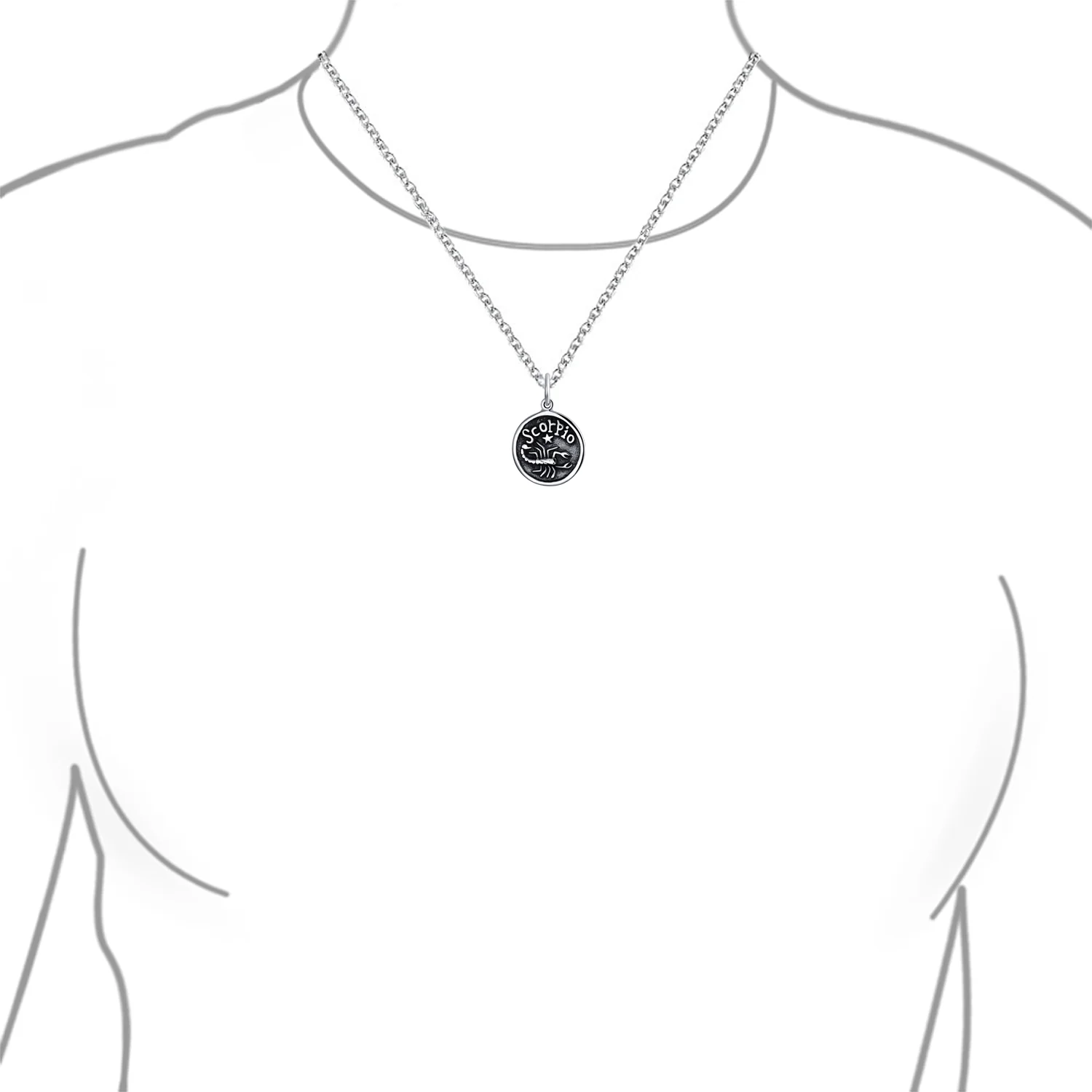 Aquarius Zodiac Round Medallion Pendant Necklace Antiqued .925 Sterling Silver - Image 23
