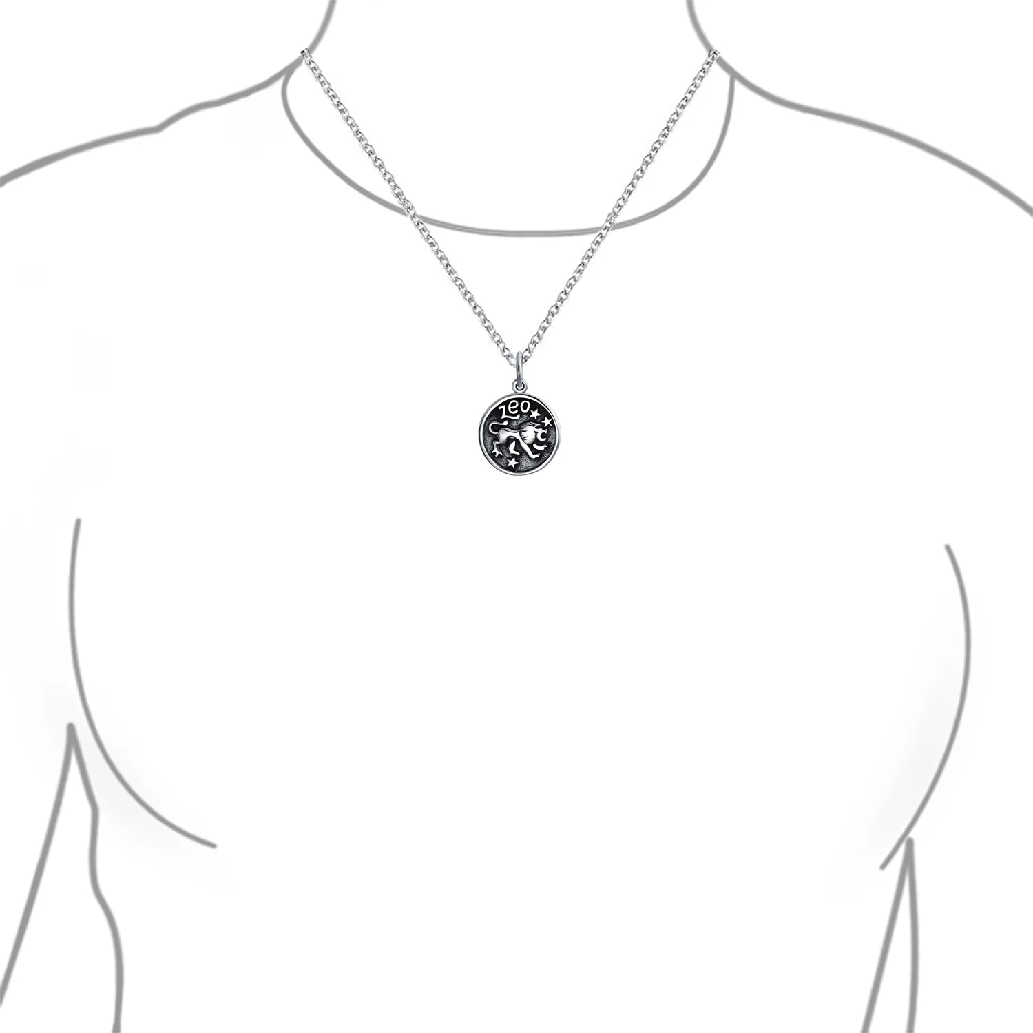 Aquarius Zodiac Round Medallion Pendant Necklace Antiqued .925 Sterling Silver - Image 24