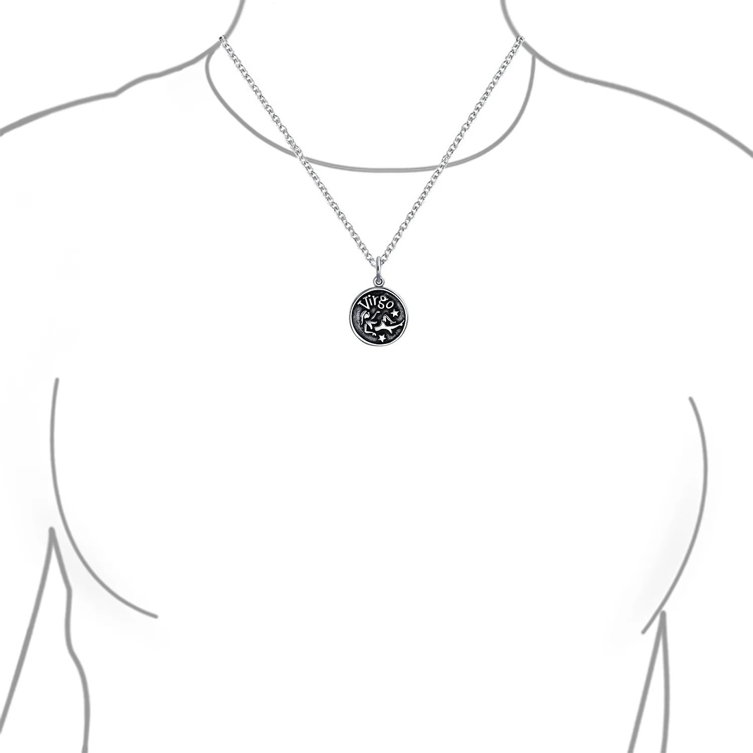 Aquarius Zodiac Round Medallion Pendant Necklace Antiqued .925 Sterling Silver - Image 27