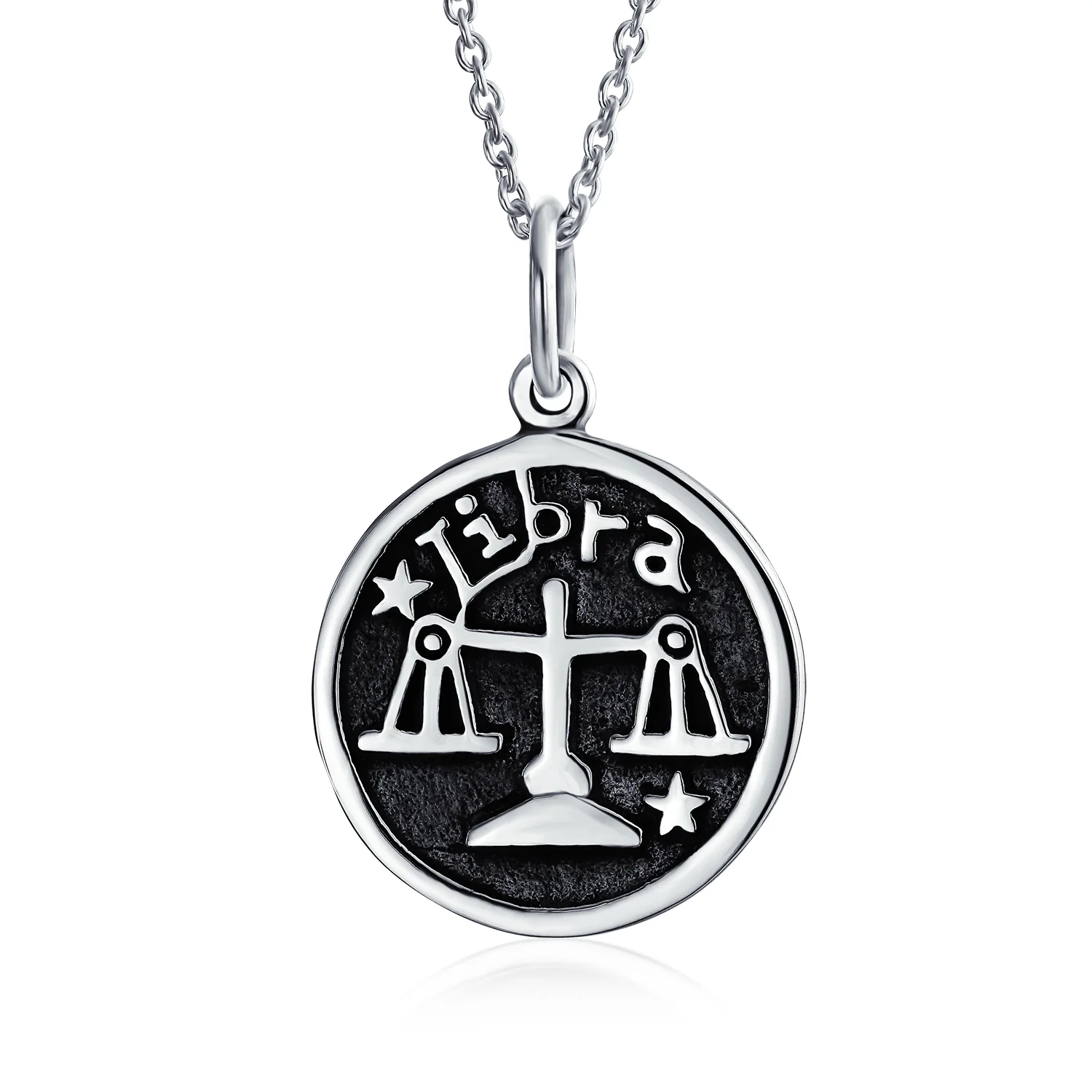 Aquarius Zodiac Round Medallion Pendant Necklace Antiqued .925 Sterling Silver - Image 3