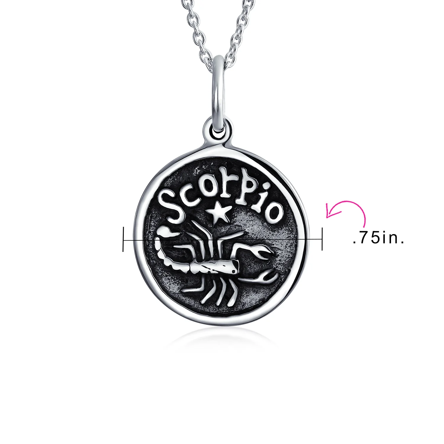 Aquarius Zodiac Round Medallion Pendant Necklace Antiqued .925 Sterling Silver - Image 31