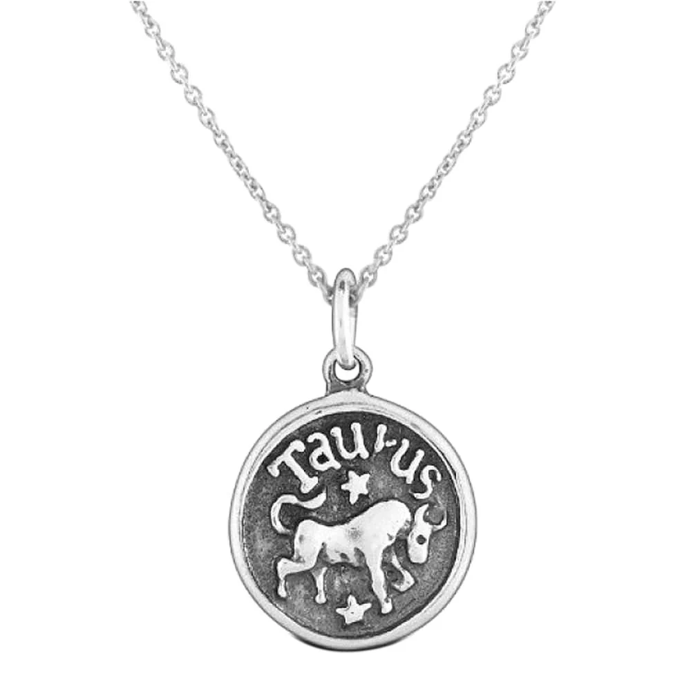 Aquarius Zodiac Round Medallion Pendant Necklace Antiqued .925 Sterling Silver - Image 5