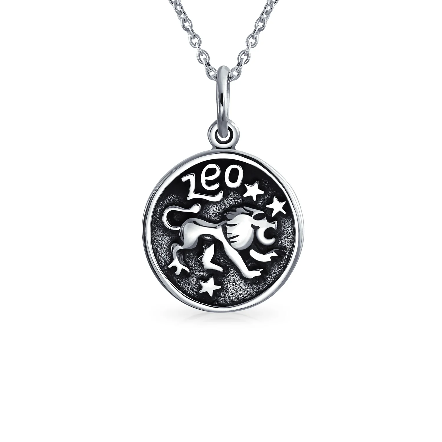 Aquarius Zodiac Round Medallion Pendant Necklace Antiqued .925 Sterling Silver - Image 6