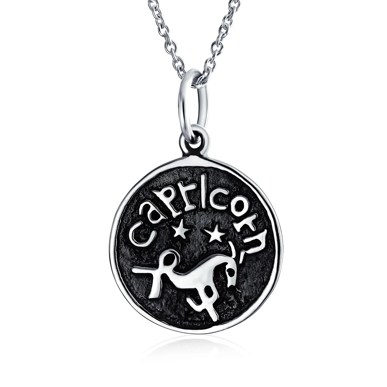 Aquarius Zodiac Round Medallion Pendant Necklace Antiqued .925 Sterling Silver - Image 7