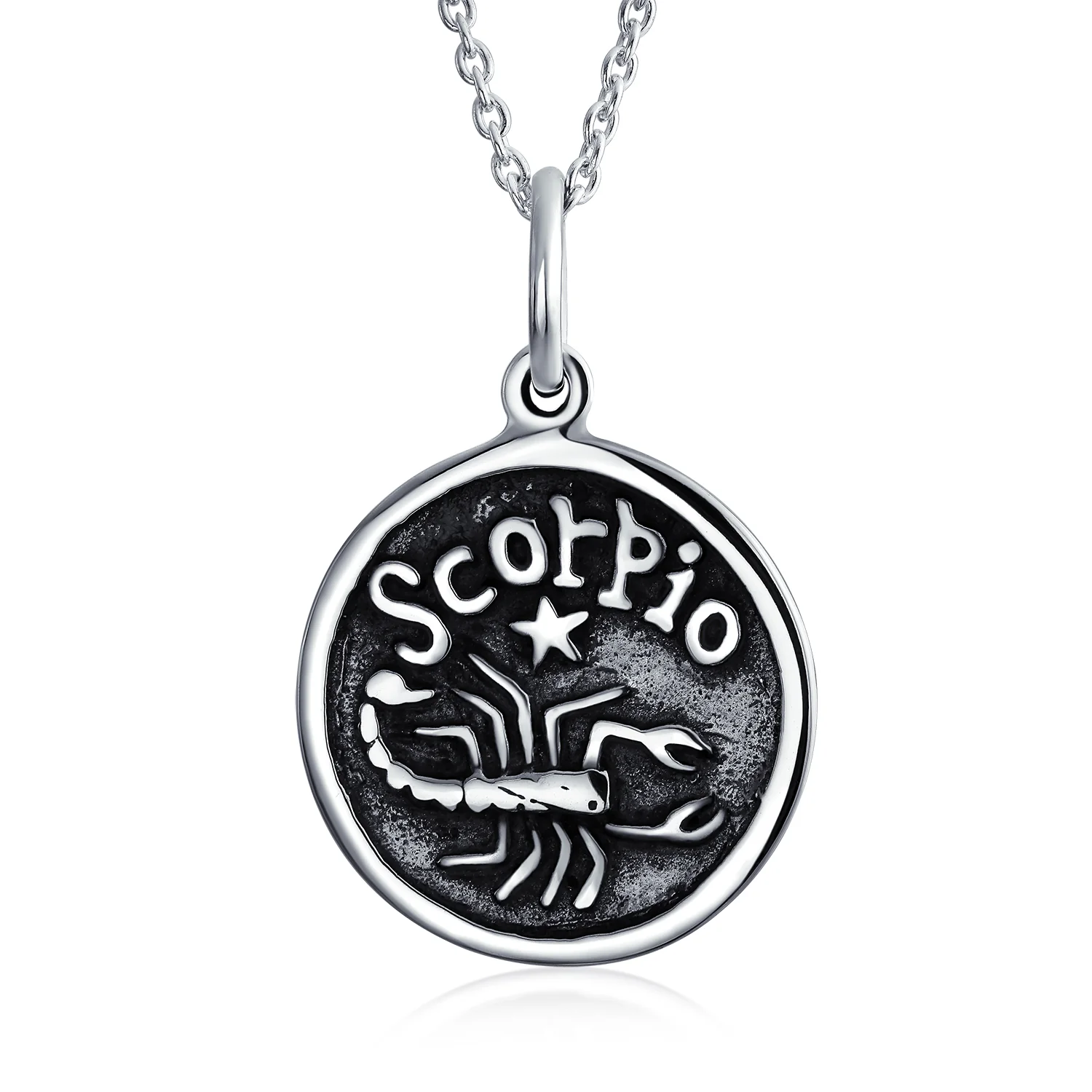 Aquarius Zodiac Round Medallion Pendant Necklace Antiqued .925 Sterling Silver - Image 8
