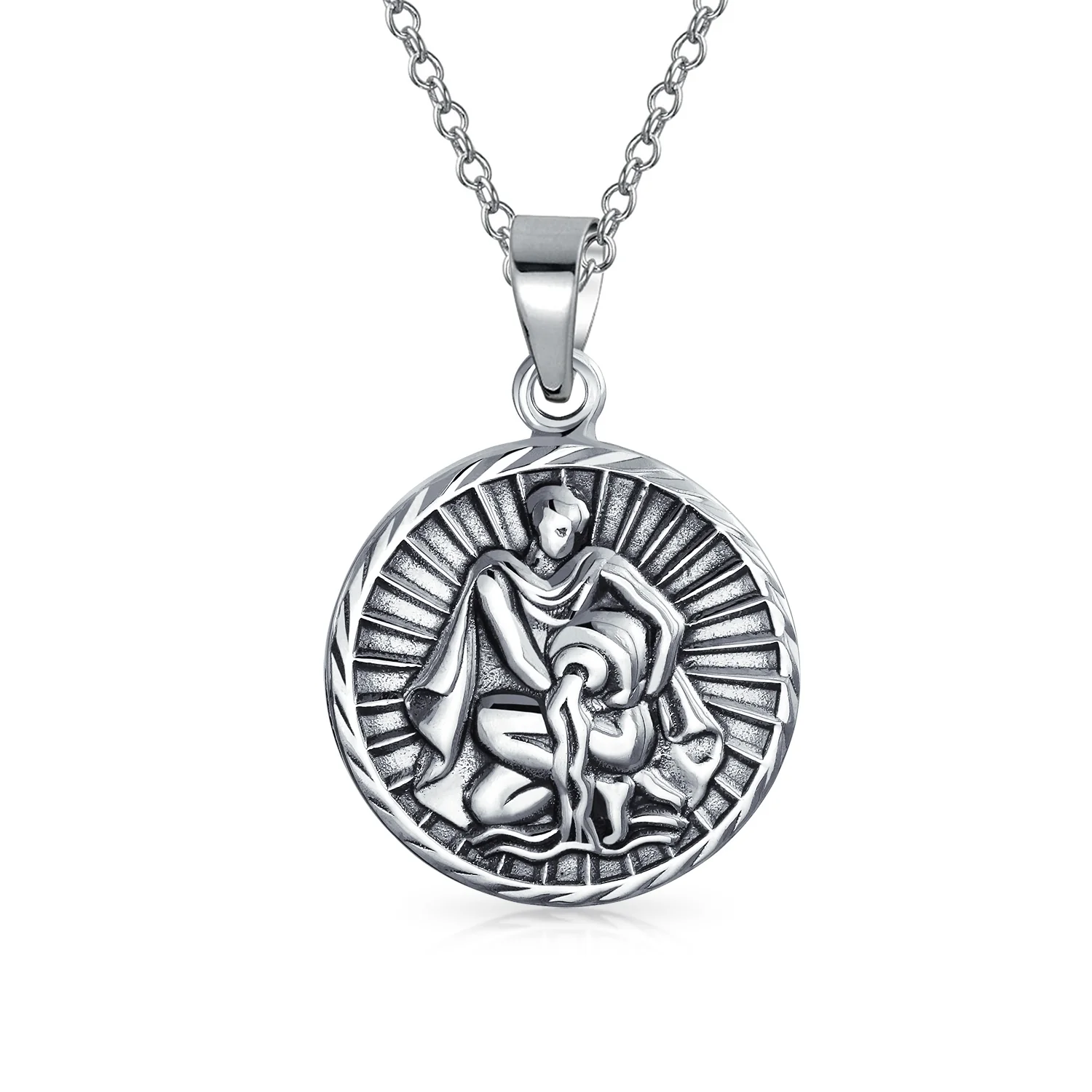 Cancer Zodiac Sign Round Medallion Pendant Necklace .925 Sterling Silver