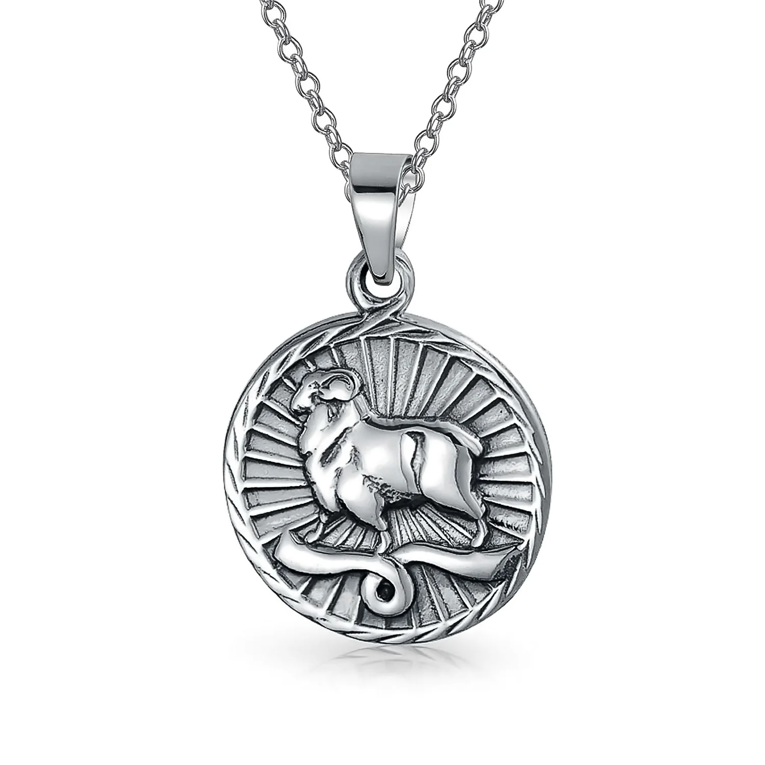 Cancer Zodiac Sign Round Medallion Pendant Necklace .925 Sterling Silver - Image 2